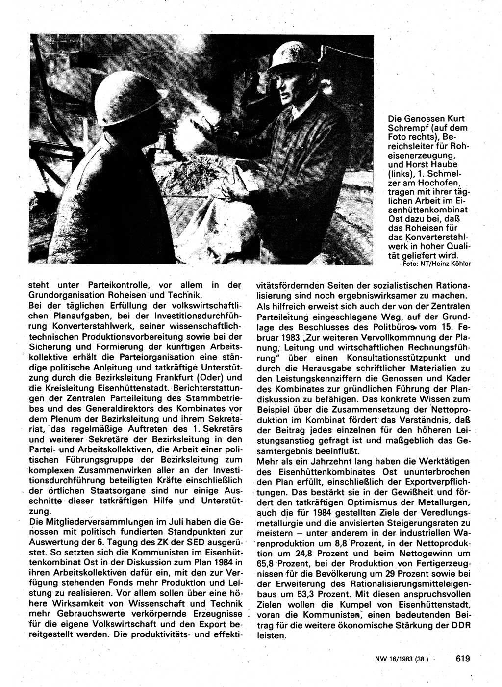 Neuer Weg (NW), Organ des Zentralkomitees (ZK) der SED (Sozialistische Einheitspartei Deutschlands) für Fragen des Parteilebens, 38. Jahrgang [Deutsche Demokratische Republik (DDR)] 1983, Seite 619 (NW ZK SED DDR 1983, S. 619)