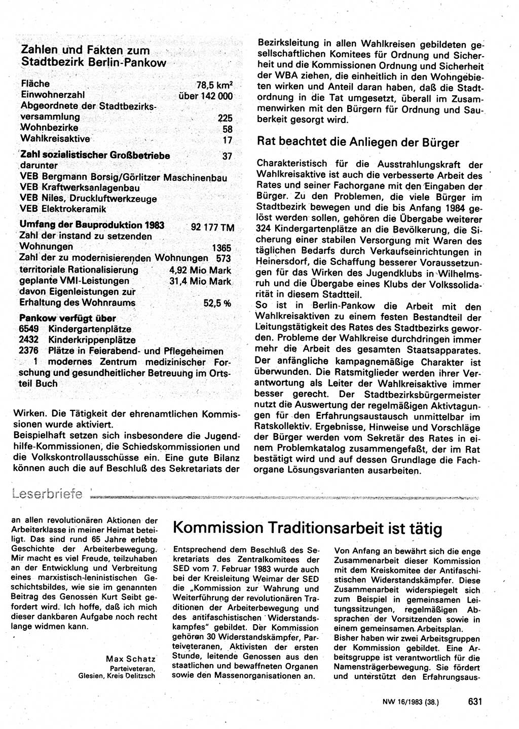 Neuer Weg (NW), Organ des Zentralkomitees (ZK) der SED (Sozialistische Einheitspartei Deutschlands) für Fragen des Parteilebens, 38. Jahrgang [Deutsche Demokratische Republik (DDR)] 1983, Seite 631 (NW ZK SED DDR 1983, S. 631)