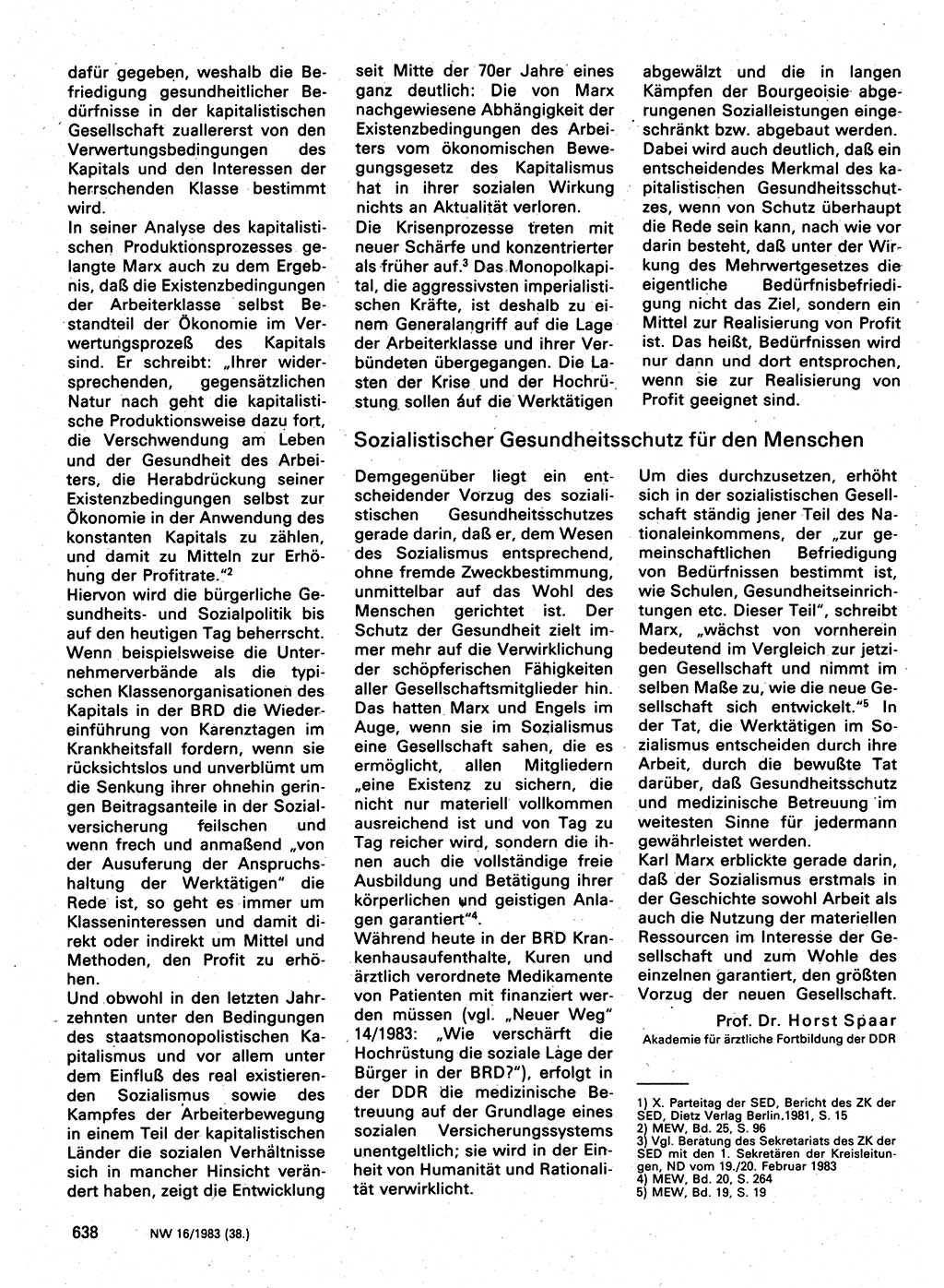 Neuer Weg (NW), Organ des Zentralkomitees (ZK) der SED (Sozialistische Einheitspartei Deutschlands) für Fragen des Parteilebens, 38. Jahrgang [Deutsche Demokratische Republik (DDR)] 1983, Seite 638 (NW ZK SED DDR 1983, S. 638)