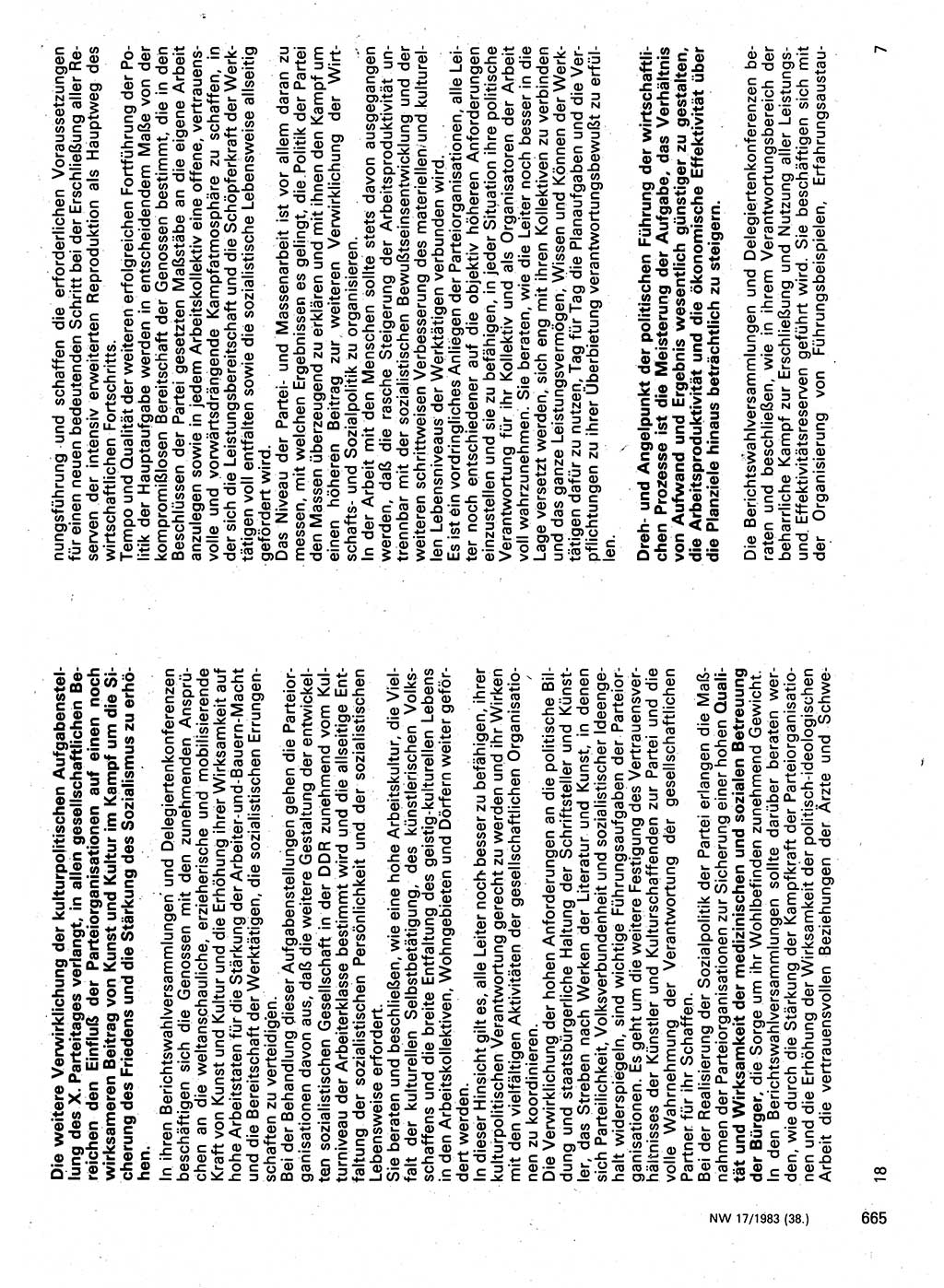 Neuer Weg (NW), Organ des Zentralkomitees (ZK) der SED (Sozialistische Einheitspartei Deutschlands) für Fragen des Parteilebens, 38. Jahrgang [Deutsche Demokratische Republik (DDR)] 1983, Seite 665 (NW ZK SED DDR 1983, S. 665)