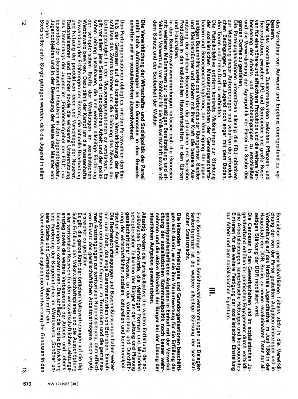 Neuer Weg (NW), Organ des Zentralkomitees (ZK) der SED (Sozialistische Einheitspartei Deutschlands) für Fragen des Parteilebens, 38. Jahrgang [Deutsche Demokratische Republik (DDR)] 1983, Seite 670 (NW ZK SED DDR 1983, S. 670)