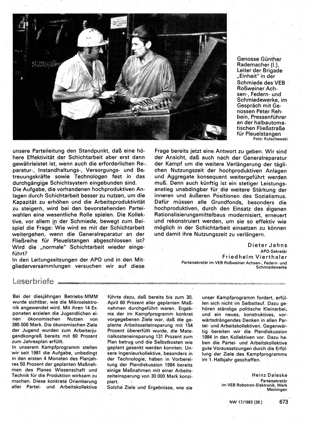 Neuer Weg (NW), Organ des Zentralkomitees (ZK) der SED (Sozialistische Einheitspartei Deutschlands) für Fragen des Parteilebens, 38. Jahrgang [Deutsche Demokratische Republik (DDR)] 1983, Seite 673 (NW ZK SED DDR 1983, S. 673)