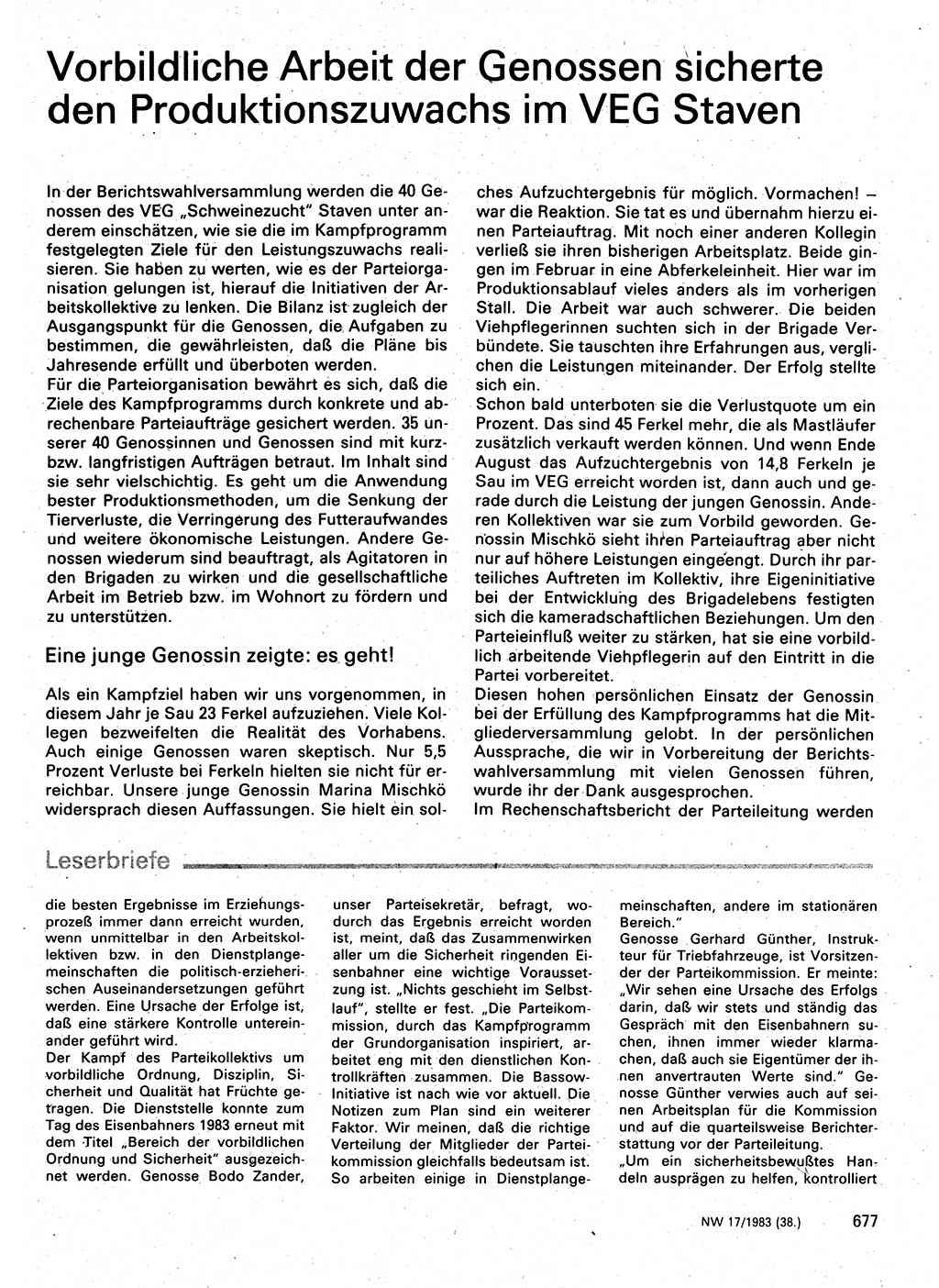 Neuer Weg (NW), Organ des Zentralkomitees (ZK) der SED (Sozialistische Einheitspartei Deutschlands) für Fragen des Parteilebens, 38. Jahrgang [Deutsche Demokratische Republik (DDR)] 1983, Seite 677 (NW ZK SED DDR 1983, S. 677)