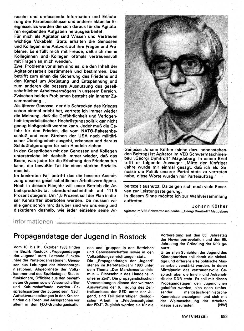 Neuer Weg (NW), Organ des Zentralkomitees (ZK) der SED (Sozialistische Einheitspartei Deutschlands) für Fragen des Parteilebens, 38. Jahrgang [Deutsche Demokratische Republik (DDR)] 1983, Seite 683 (NW ZK SED DDR 1983, S. 683)