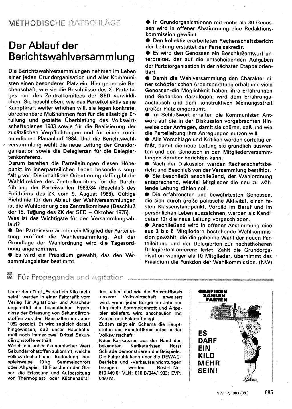 Neuer Weg (NW), Organ des Zentralkomitees (ZK) der SED (Sozialistische Einheitspartei Deutschlands) für Fragen des Parteilebens, 38. Jahrgang [Deutsche Demokratische Republik (DDR)] 1983, Seite 685 (NW ZK SED DDR 1983, S. 685)