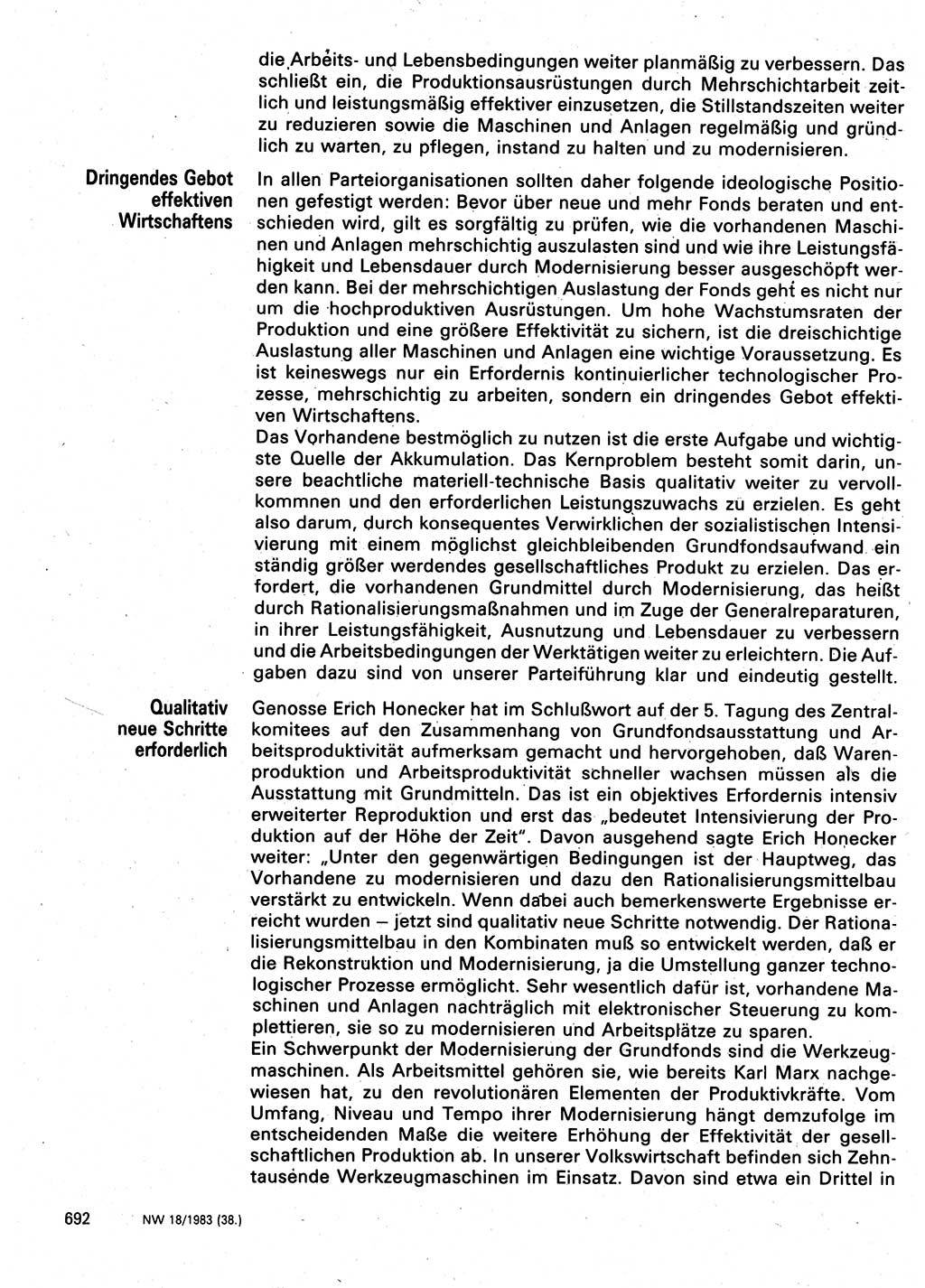 Neuer Weg (NW), Organ des Zentralkomitees (ZK) der SED (Sozialistische Einheitspartei Deutschlands) für Fragen des Parteilebens, 38. Jahrgang [Deutsche Demokratische Republik (DDR)] 1983, Seite 692 (NW ZK SED DDR 1983, S. 692)