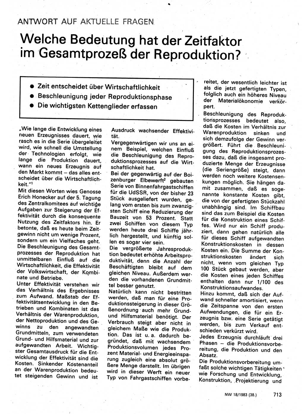 Neuer Weg (NW), Organ des Zentralkomitees (ZK) der SED (Sozialistische Einheitspartei Deutschlands) für Fragen des Parteilebens, 38. Jahrgang [Deutsche Demokratische Republik (DDR)] 1983, Seite 713 (NW ZK SED DDR 1983, S. 713)