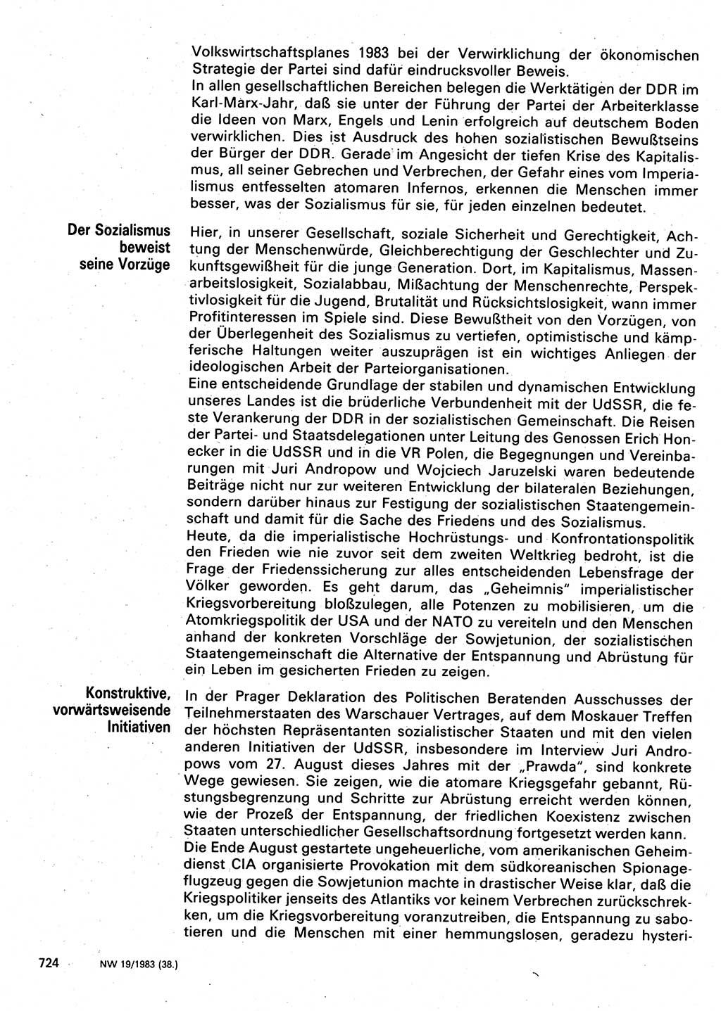 Neuer Weg (NW), Organ des Zentralkomitees (ZK) der SED (Sozialistische Einheitspartei Deutschlands) für Fragen des Parteilebens, 38. Jahrgang [Deutsche Demokratische Republik (DDR)] 1983, Seite 724 (NW ZK SED DDR 1983, S. 724)