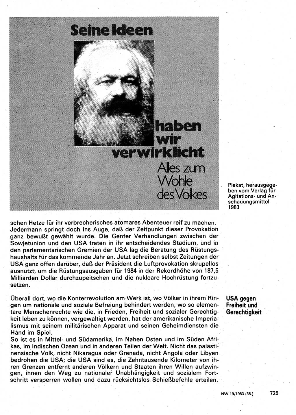 Neuer Weg (NW), Organ des Zentralkomitees (ZK) der SED (Sozialistische Einheitspartei Deutschlands) für Fragen des Parteilebens, 38. Jahrgang [Deutsche Demokratische Republik (DDR)] 1983, Seite 725 (NW ZK SED DDR 1983, S. 725)