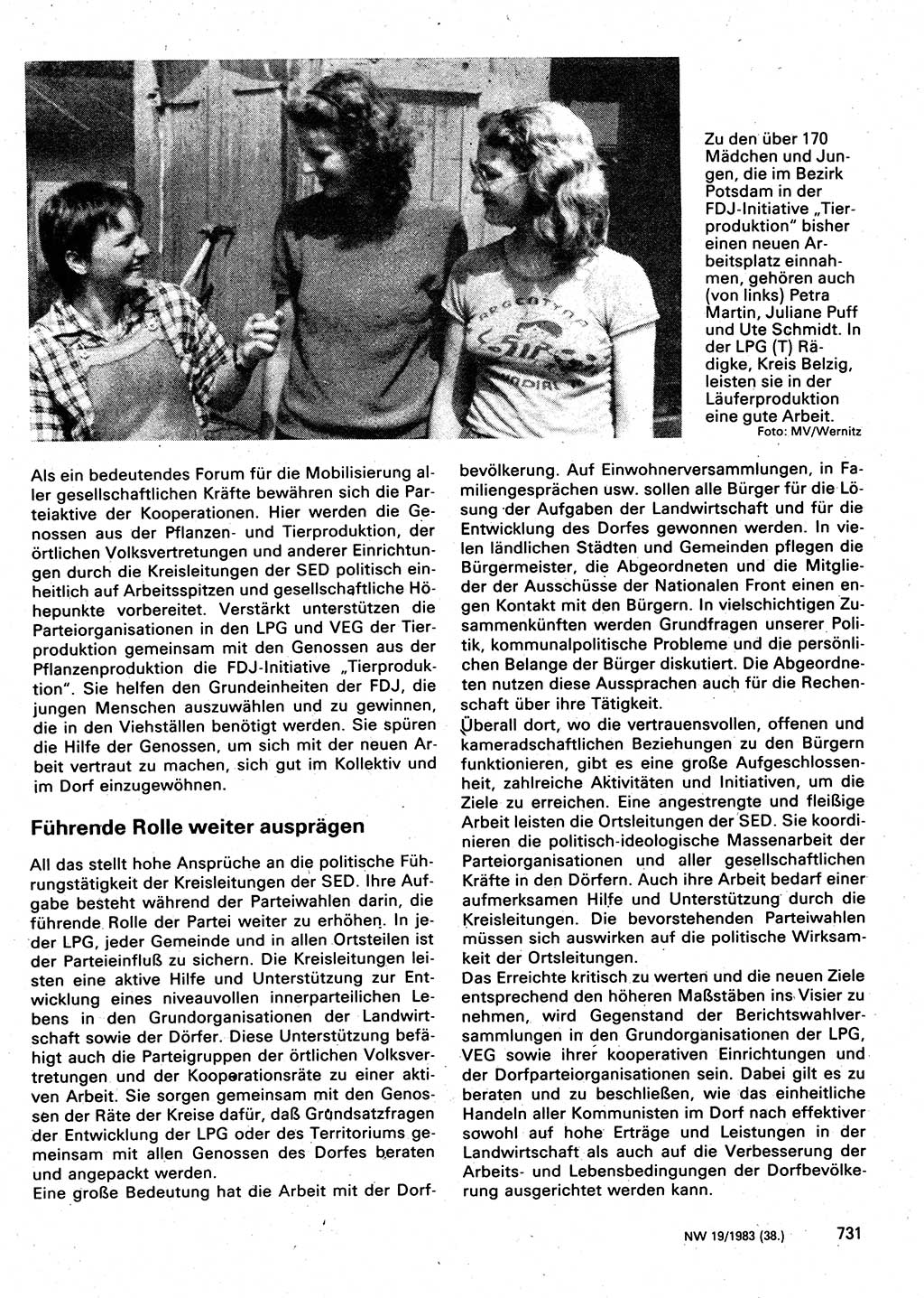 Neuer Weg (NW), Organ des Zentralkomitees (ZK) der SED (Sozialistische Einheitspartei Deutschlands) für Fragen des Parteilebens, 38. Jahrgang [Deutsche Demokratische Republik (DDR)] 1983, Seite 731 (NW ZK SED DDR 1983, S. 731)