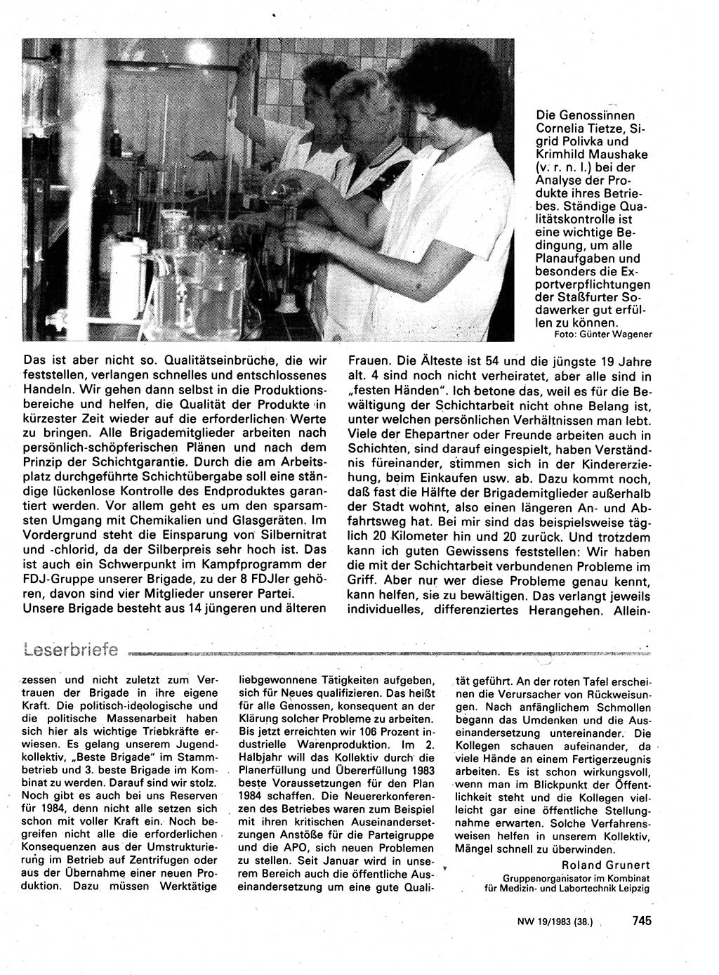 Neuer Weg (NW), Organ des Zentralkomitees (ZK) der SED (Sozialistische Einheitspartei Deutschlands) für Fragen des Parteilebens, 38. Jahrgang [Deutsche Demokratische Republik (DDR)] 1983, Seite 745 (NW ZK SED DDR 1983, S. 745)
