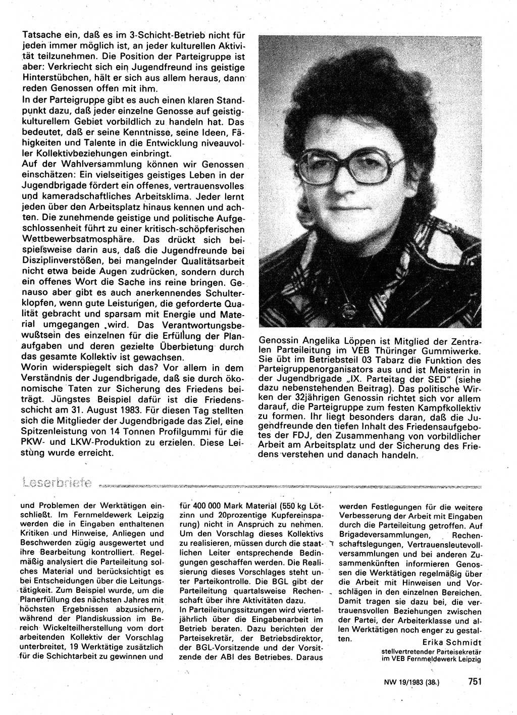Neuer Weg (NW), Organ des Zentralkomitees (ZK) der SED (Sozialistische Einheitspartei Deutschlands) für Fragen des Parteilebens, 38. Jahrgang [Deutsche Demokratische Republik (DDR)] 1983, Seite 751 (NW ZK SED DDR 1983, S. 751)