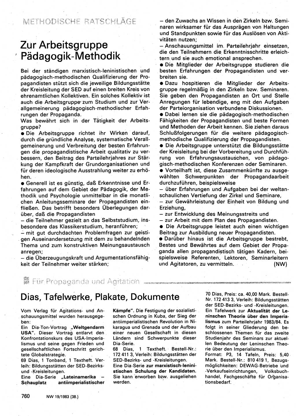 Neuer Weg (NW), Organ des Zentralkomitees (ZK) der SED (Sozialistische Einheitspartei Deutschlands) für Fragen des Parteilebens, 38. Jahrgang [Deutsche Demokratische Republik (DDR)] 1983, Seite 760 (NW ZK SED DDR 1983, S. 760)