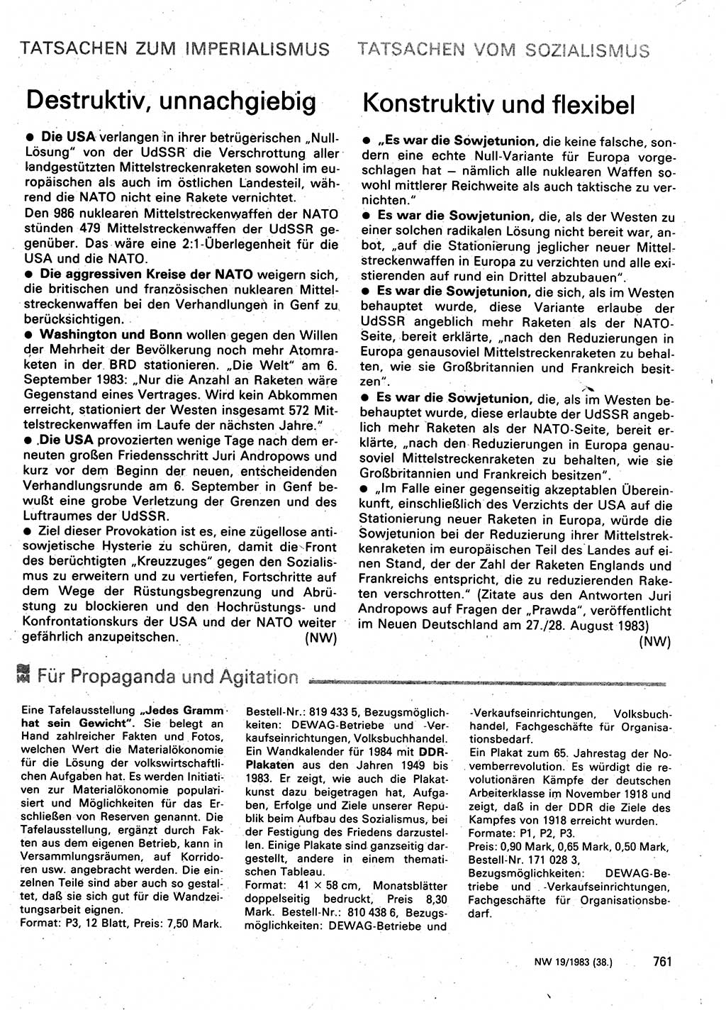 Neuer Weg (NW), Organ des Zentralkomitees (ZK) der SED (Sozialistische Einheitspartei Deutschlands) für Fragen des Parteilebens, 38. Jahrgang [Deutsche Demokratische Republik (DDR)] 1983, Seite 761 (NW ZK SED DDR 1983, S. 761)