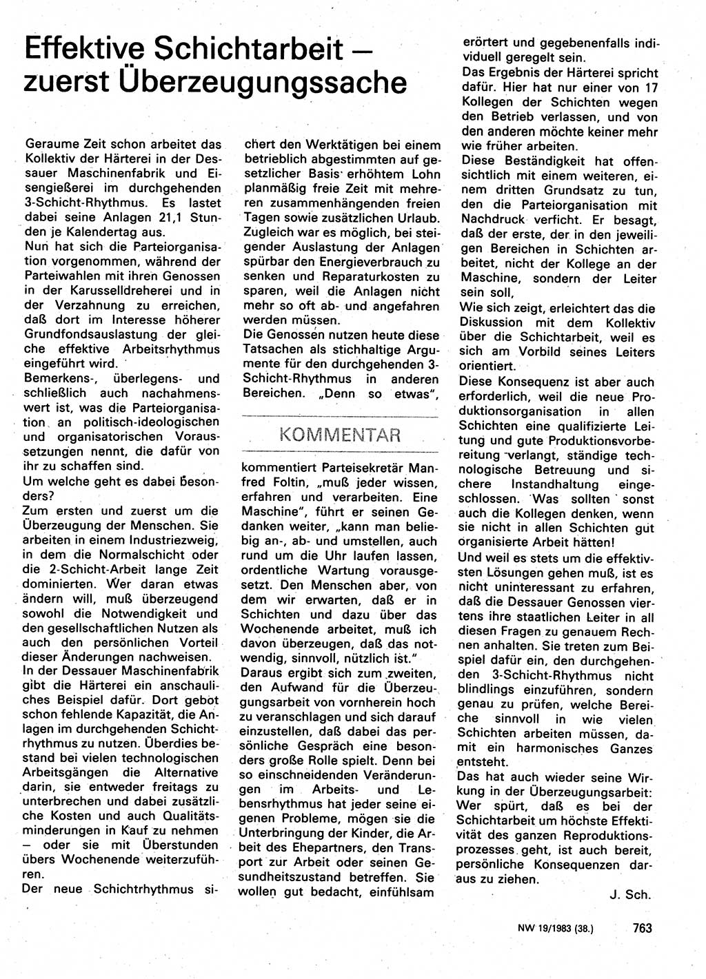 Neuer Weg (NW), Organ des Zentralkomitees (ZK) der SED (Sozialistische Einheitspartei Deutschlands) für Fragen des Parteilebens, 38. Jahrgang [Deutsche Demokratische Republik (DDR)] 1983, Seite 763 (NW ZK SED DDR 1983, S. 763)