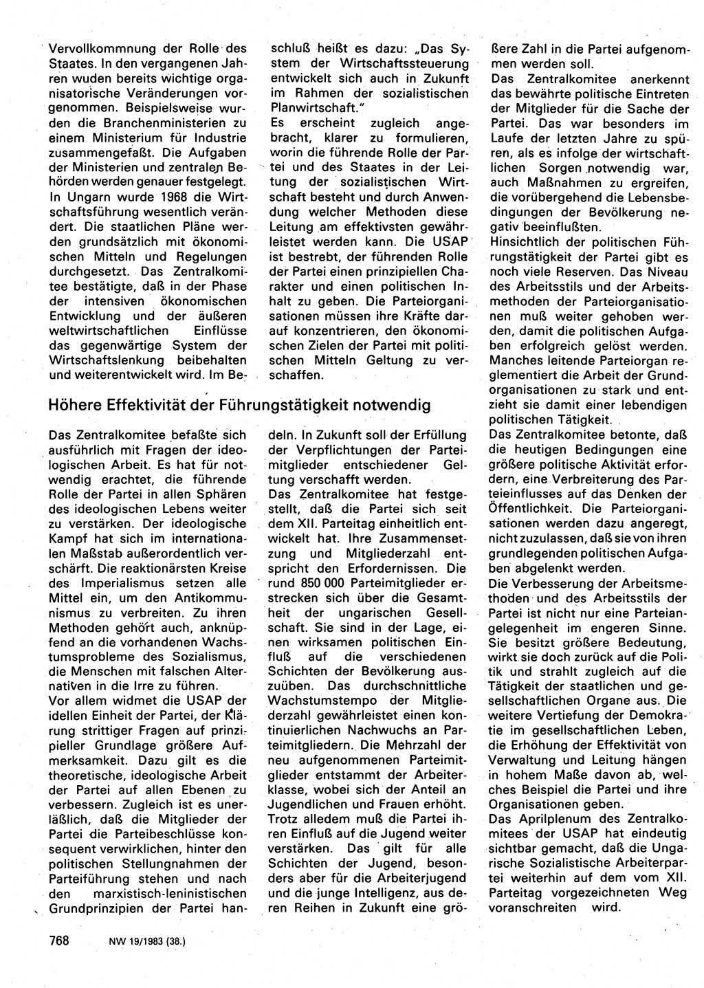 Neuer Weg (NW), Organ des Zentralkomitees (ZK) der SED (Sozialistische Einheitspartei Deutschlands) für Fragen des Parteilebens, 38. Jahrgang [Deutsche Demokratische Republik (DDR)] 1983, Seite 768 (NW ZK SED DDR 1983, S. 768)