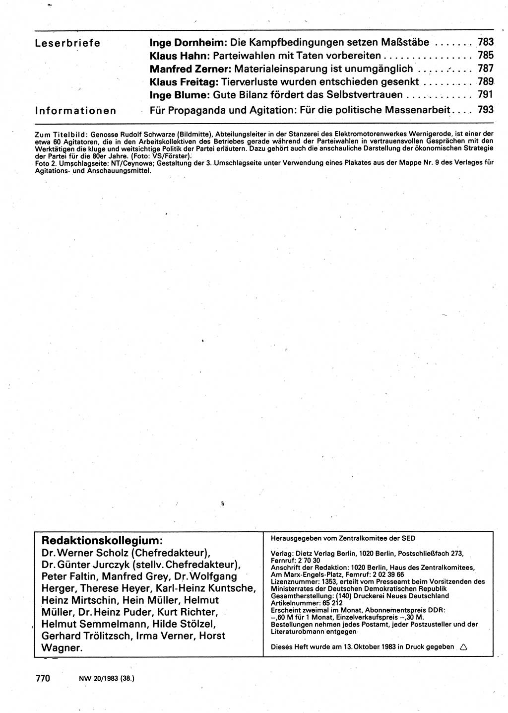 Neuer Weg (NW), Organ des Zentralkomitees (ZK) der SED (Sozialistische Einheitspartei Deutschlands) für Fragen des Parteilebens, 38. Jahrgang [Deutsche Demokratische Republik (DDR)] 1983, Seite 770 (NW ZK SED DDR 1983, S. 770)