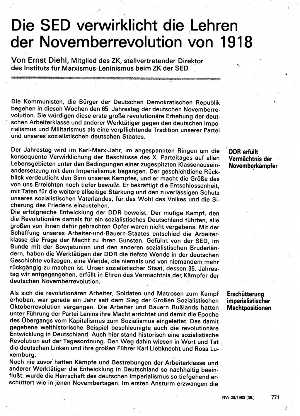 Neuer Weg (NW), Organ des Zentralkomitees (ZK) der SED (Sozialistische Einheitspartei Deutschlands) für Fragen des Parteilebens, 38. Jahrgang [Deutsche Demokratische Republik (DDR)] 1983, Seite 771 (NW ZK SED DDR 1983, S. 771)