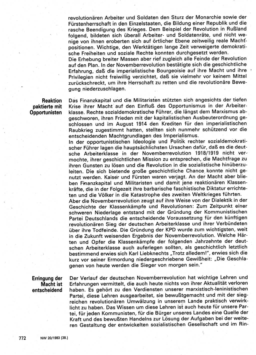 Neuer Weg (NW), Organ des Zentralkomitees (ZK) der SED (Sozialistische Einheitspartei Deutschlands) für Fragen des Parteilebens, 38. Jahrgang [Deutsche Demokratische Republik (DDR)] 1983, Seite 772 (NW ZK SED DDR 1983, S. 772)