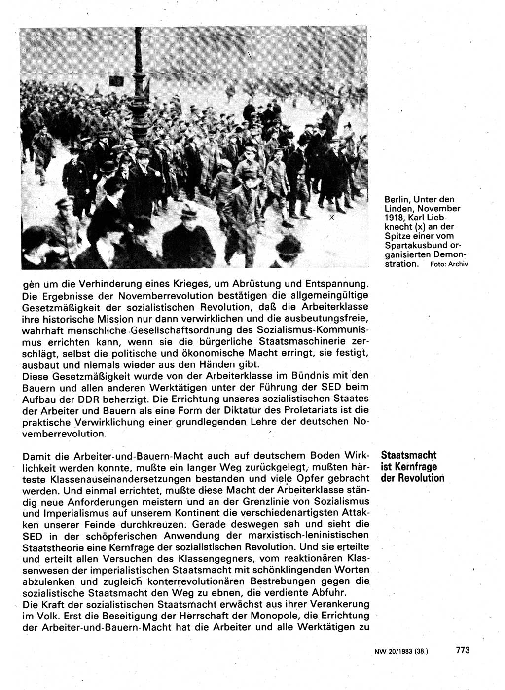 Neuer Weg (NW), Organ des Zentralkomitees (ZK) der SED (Sozialistische Einheitspartei Deutschlands) für Fragen des Parteilebens, 38. Jahrgang [Deutsche Demokratische Republik (DDR)] 1983, Seite 773 (NW ZK SED DDR 1983, S. 773)