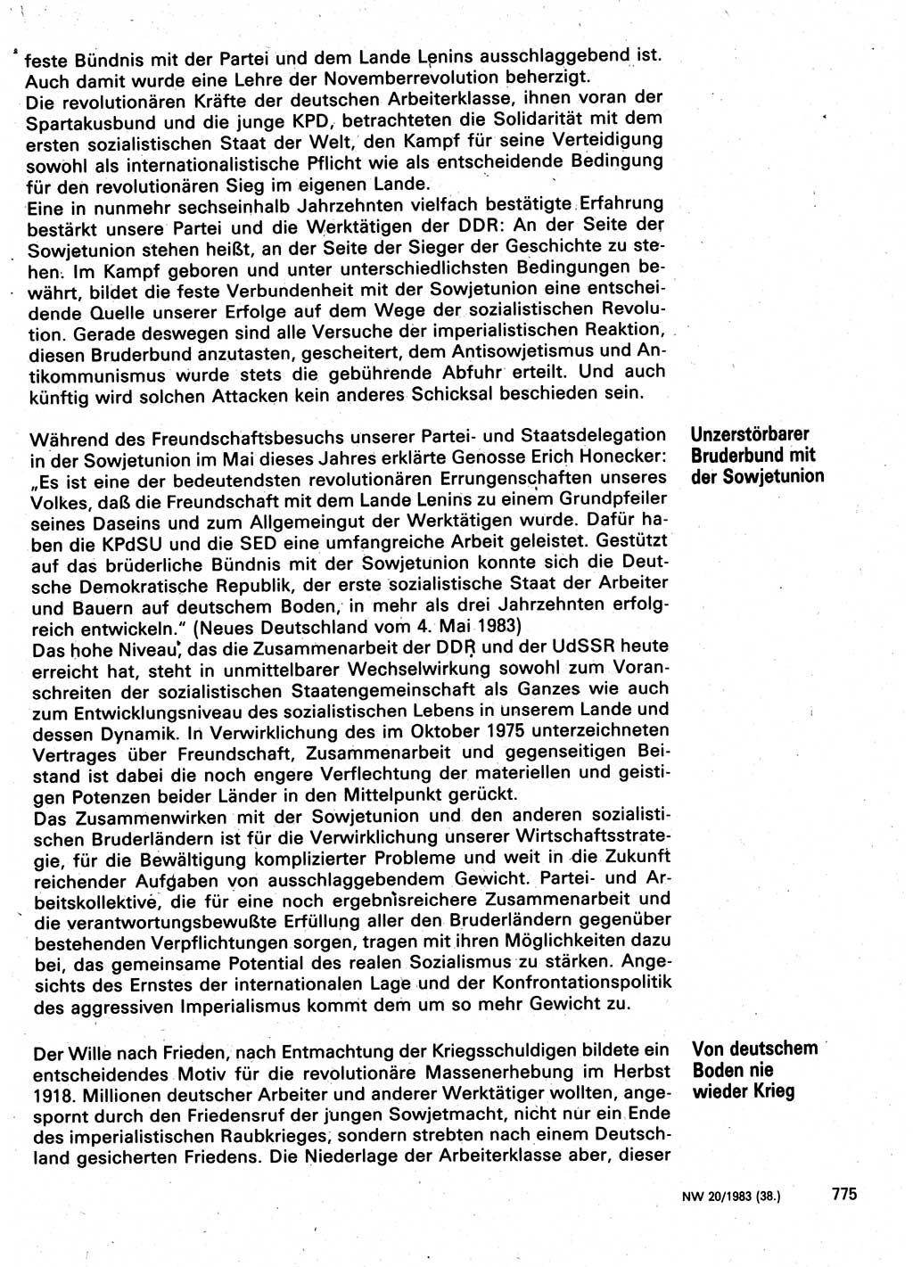 Neuer Weg (NW), Organ des Zentralkomitees (ZK) der SED (Sozialistische Einheitspartei Deutschlands) für Fragen des Parteilebens, 38. Jahrgang [Deutsche Demokratische Republik (DDR)] 1983, Seite 775 (NW ZK SED DDR 1983, S. 775)