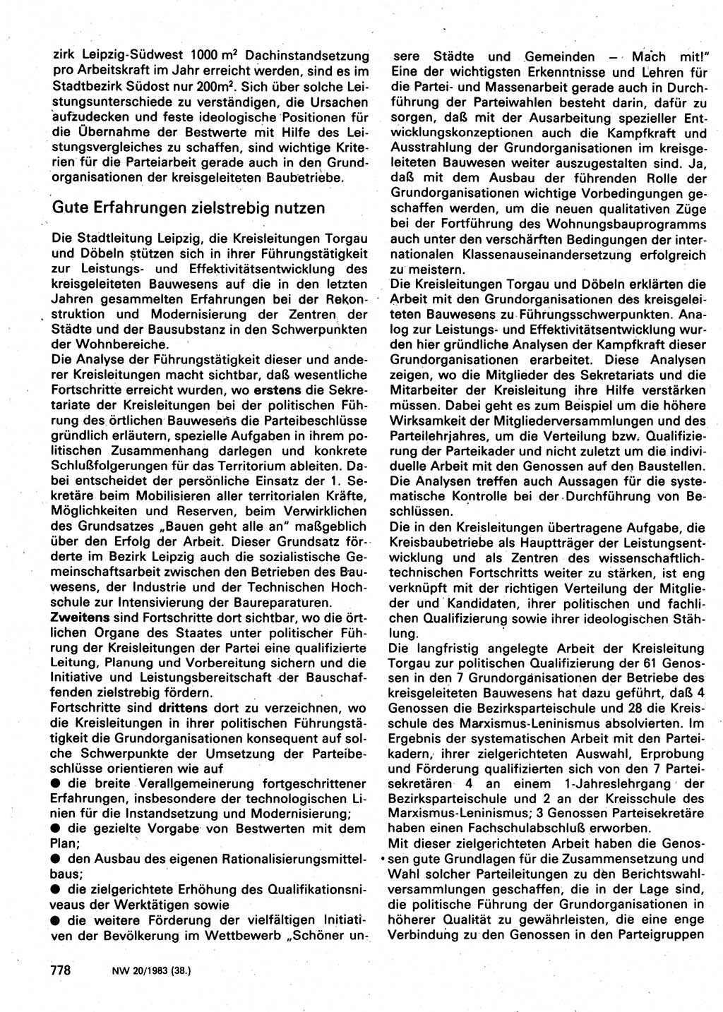 Neuer Weg (NW), Organ des Zentralkomitees (ZK) der SED (Sozialistische Einheitspartei Deutschlands) für Fragen des Parteilebens, 38. Jahrgang [Deutsche Demokratische Republik (DDR)] 1983, Seite 778 (NW ZK SED DDR 1983, S. 778)