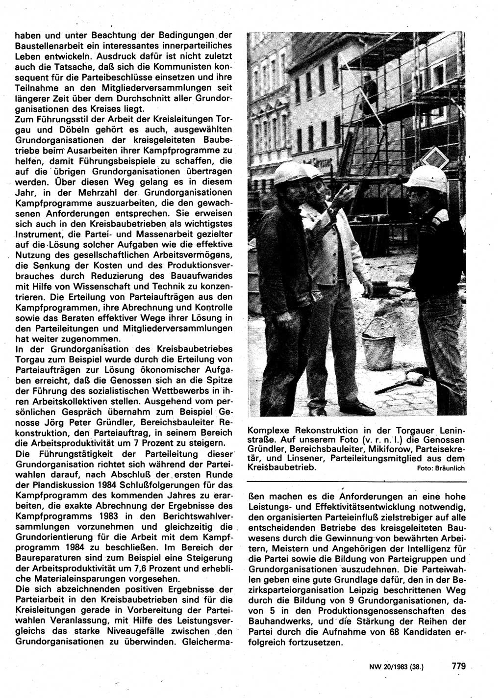 Neuer Weg (NW), Organ des Zentralkomitees (ZK) der SED (Sozialistische Einheitspartei Deutschlands) für Fragen des Parteilebens, 38. Jahrgang [Deutsche Demokratische Republik (DDR)] 1983, Seite 779 (NW ZK SED DDR 1983, S. 779)