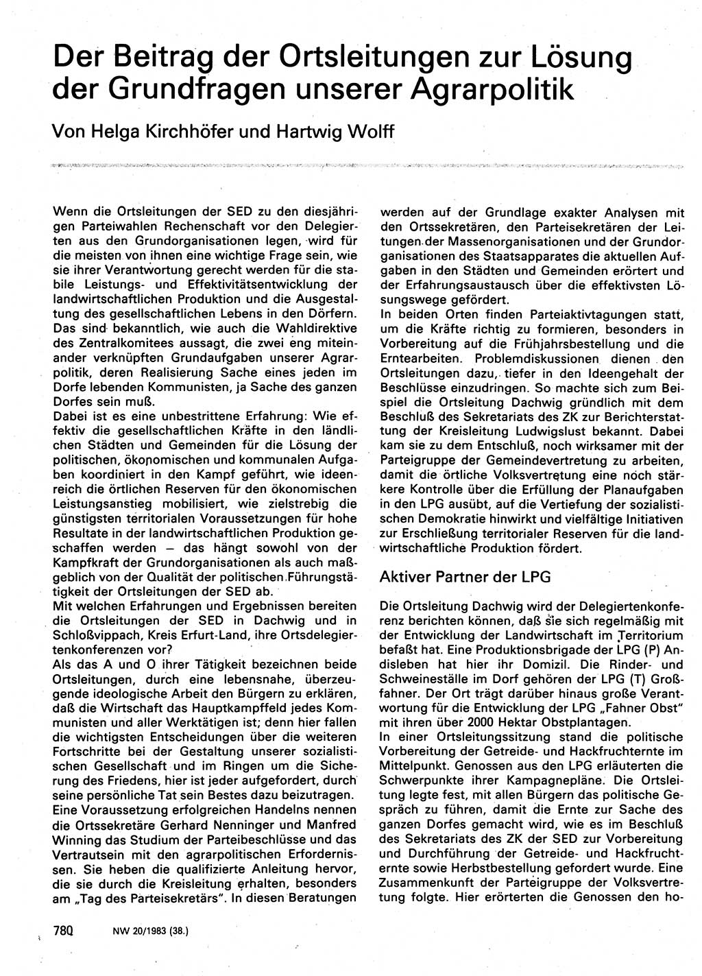 Neuer Weg (NW), Organ des Zentralkomitees (ZK) der SED (Sozialistische Einheitspartei Deutschlands) für Fragen des Parteilebens, 38. Jahrgang [Deutsche Demokratische Republik (DDR)] 1983, Seite 780 (NW ZK SED DDR 1983, S. 780)