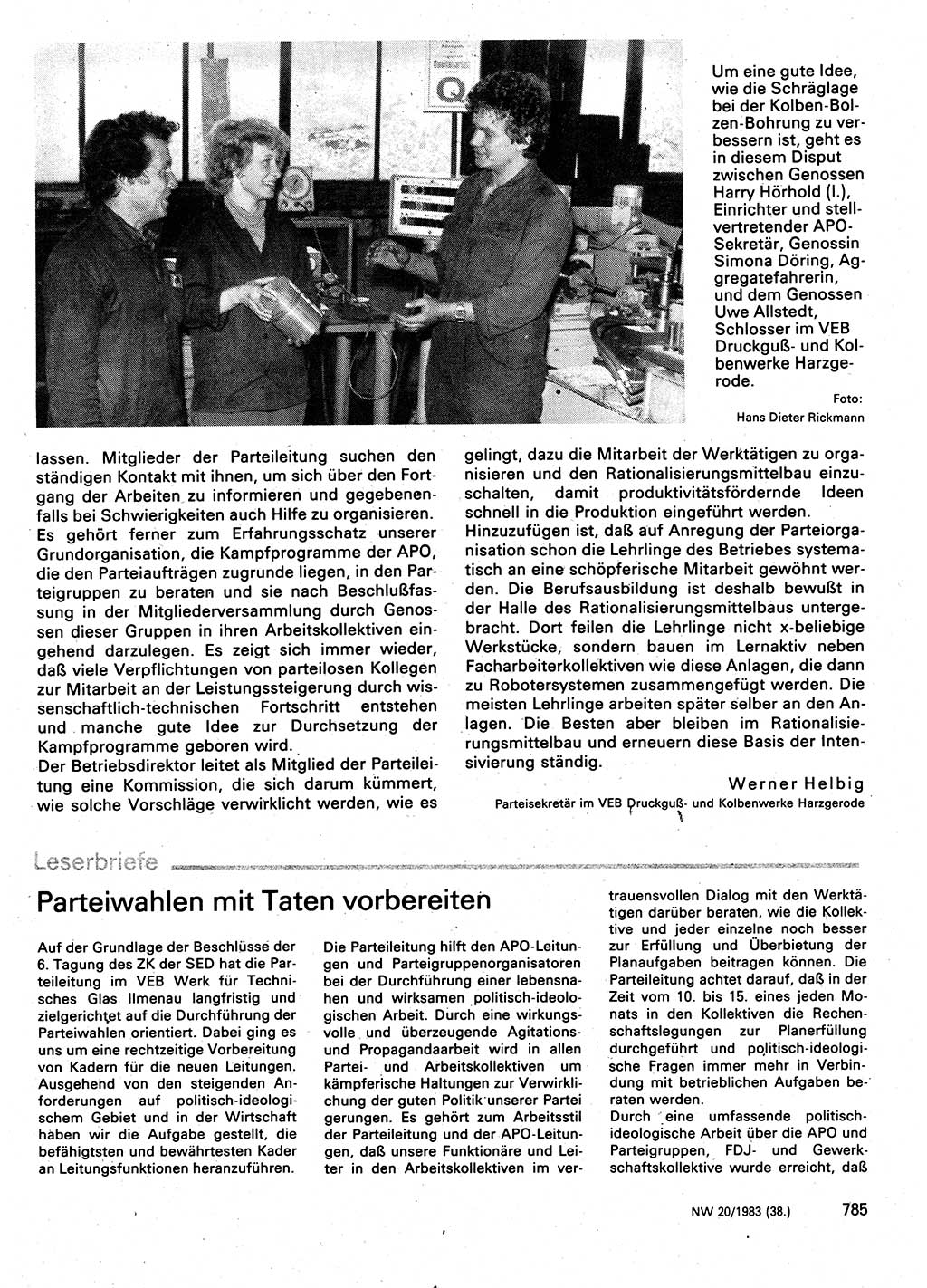 Neuer Weg (NW), Organ des Zentralkomitees (ZK) der SED (Sozialistische Einheitspartei Deutschlands) für Fragen des Parteilebens, 38. Jahrgang [Deutsche Demokratische Republik (DDR)] 1983, Seite 785 (NW ZK SED DDR 1983, S. 785)