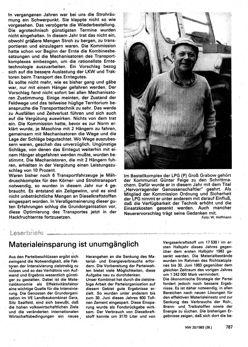 Neuer Weg (NW), Organ des Zentralkomitees (ZK) der SED (Sozialistische Einheitspartei Deutschlands) für Fragen des Parteilebens, 38. Jahrgang [Deutsche Demokratische Republik (DDR)] 1983, Seite 787 (NW ZK SED DDR 1983, S. 787)