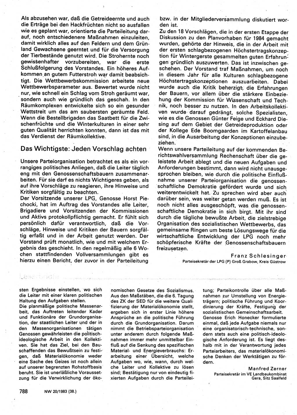 Neuer Weg (NW), Organ des Zentralkomitees (ZK) der SED (Sozialistische Einheitspartei Deutschlands) für Fragen des Parteilebens, 38. Jahrgang [Deutsche Demokratische Republik (DDR)] 1983, Seite 788 (NW ZK SED DDR 1983, S. 788)