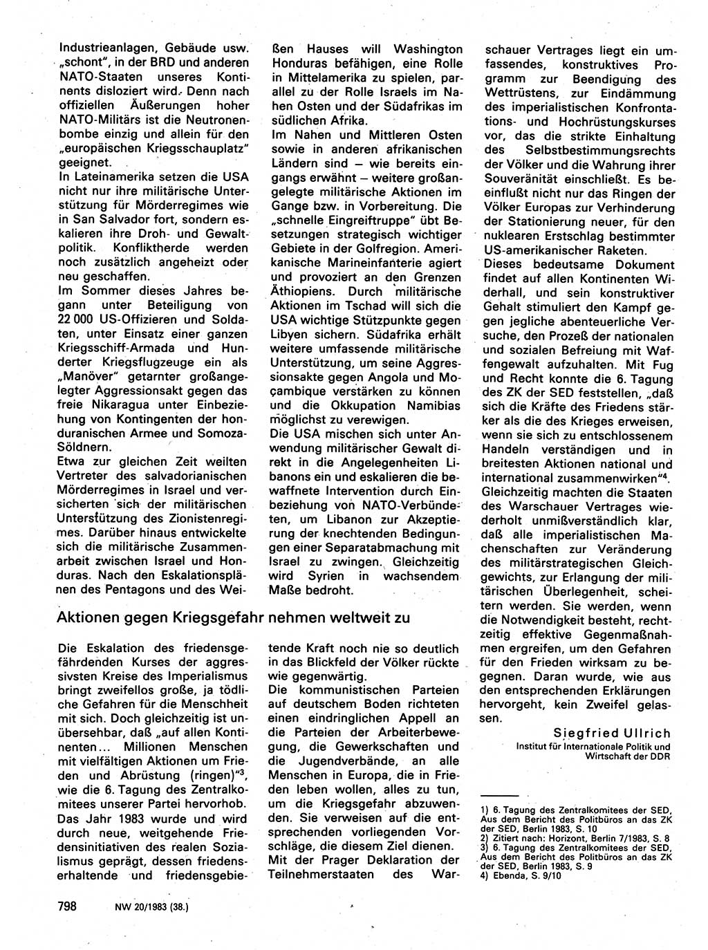 Neuer Weg (NW), Organ des Zentralkomitees (ZK) der SED (Sozialistische Einheitspartei Deutschlands) für Fragen des Parteilebens, 38. Jahrgang [Deutsche Demokratische Republik (DDR)] 1983, Seite 798 (NW ZK SED DDR 1983, S. 798)