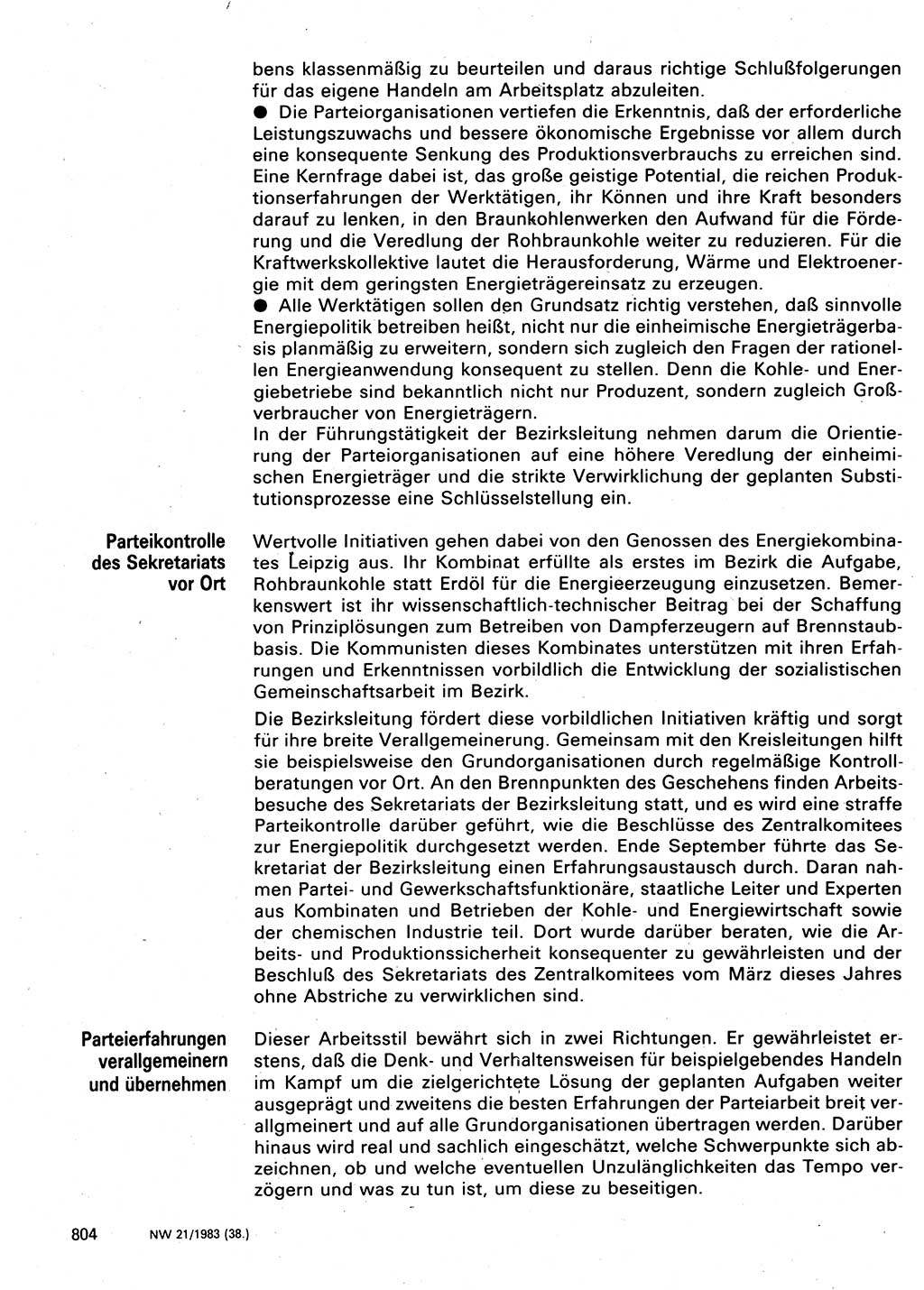 Neuer Weg (NW), Organ des Zentralkomitees (ZK) der SED (Sozialistische Einheitspartei Deutschlands) für Fragen des Parteilebens, 38. Jahrgang [Deutsche Demokratische Republik (DDR)] 1983, Seite 804 (NW ZK SED DDR 1983, S. 804)