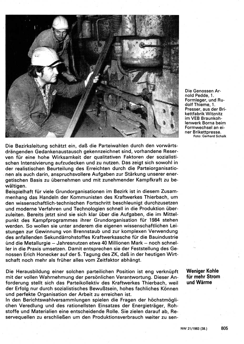 Neuer Weg (NW), Organ des Zentralkomitees (ZK) der SED (Sozialistische Einheitspartei Deutschlands) für Fragen des Parteilebens, 38. Jahrgang [Deutsche Demokratische Republik (DDR)] 1983, Seite 805 (NW ZK SED DDR 1983, S. 805)