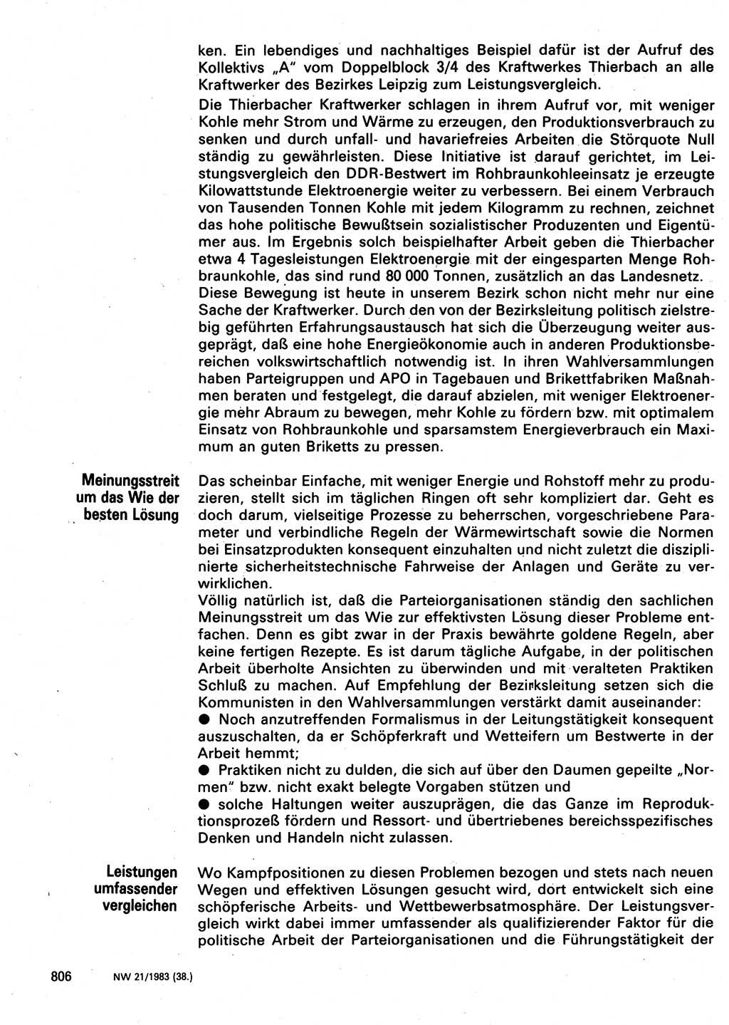 Neuer Weg (NW), Organ des Zentralkomitees (ZK) der SED (Sozialistische Einheitspartei Deutschlands) für Fragen des Parteilebens, 38. Jahrgang [Deutsche Demokratische Republik (DDR)] 1983, Seite 806 (NW ZK SED DDR 1983, S. 806)