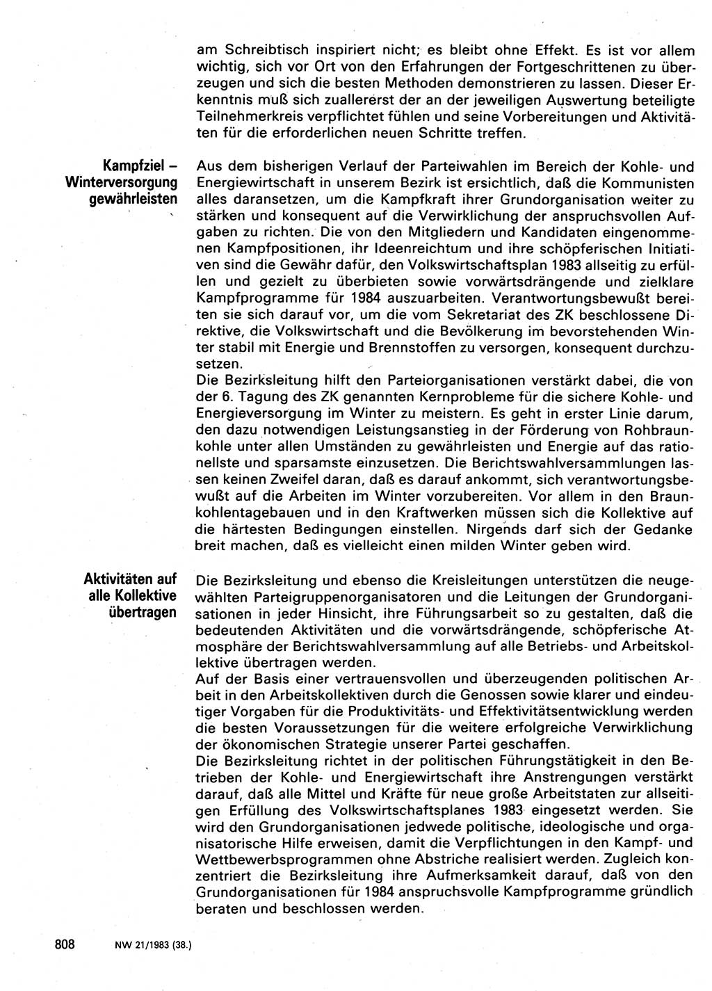 Neuer Weg (NW), Organ des Zentralkomitees (ZK) der SED (Sozialistische Einheitspartei Deutschlands) für Fragen des Parteilebens, 38. Jahrgang [Deutsche Demokratische Republik (DDR)] 1983, Seite 808 (NW ZK SED DDR 1983, S. 808)