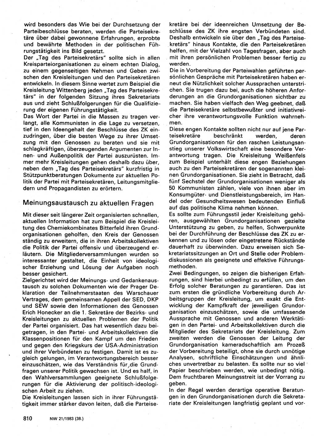 Neuer Weg (NW), Organ des Zentralkomitees (ZK) der SED (Sozialistische Einheitspartei Deutschlands) für Fragen des Parteilebens, 38. Jahrgang [Deutsche Demokratische Republik (DDR)] 1983, Seite 810 (NW ZK SED DDR 1983, S. 810)