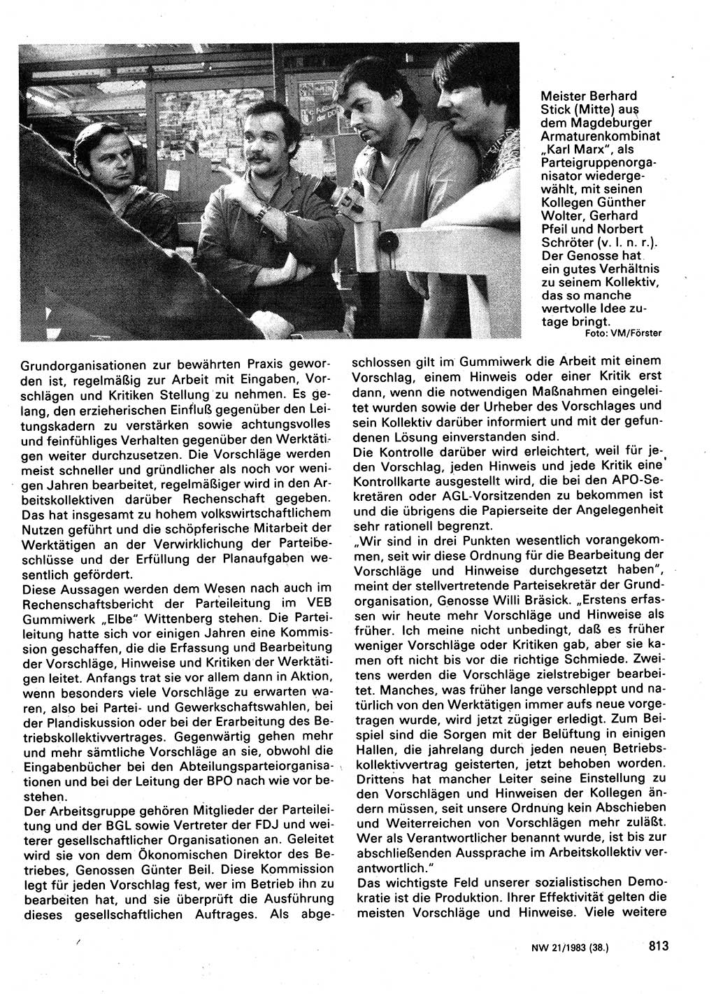 Neuer Weg (NW), Organ des Zentralkomitees (ZK) der SED (Sozialistische Einheitspartei Deutschlands) für Fragen des Parteilebens, 38. Jahrgang [Deutsche Demokratische Republik (DDR)] 1983, Seite 813 (NW ZK SED DDR 1983, S. 813)