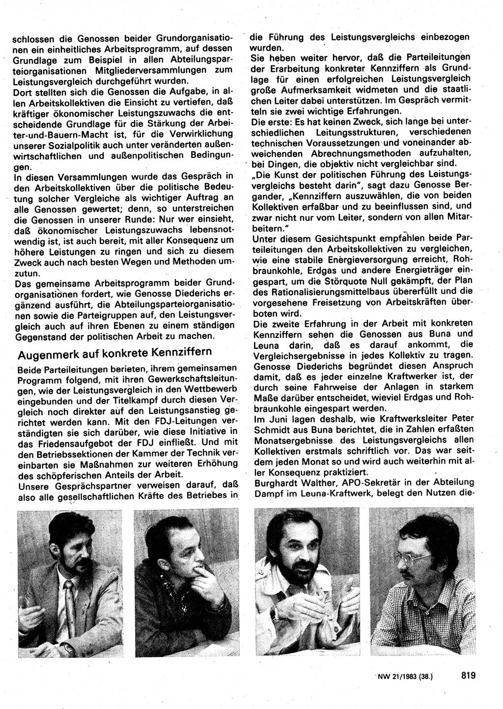 Neuer Weg (NW), Organ des Zentralkomitees (ZK) der SED (Sozialistische Einheitspartei Deutschlands) für Fragen des Parteilebens, 38. Jahrgang [Deutsche Demokratische Republik (DDR)] 1983, Seite 819 (NW ZK SED DDR 1983, S. 819)