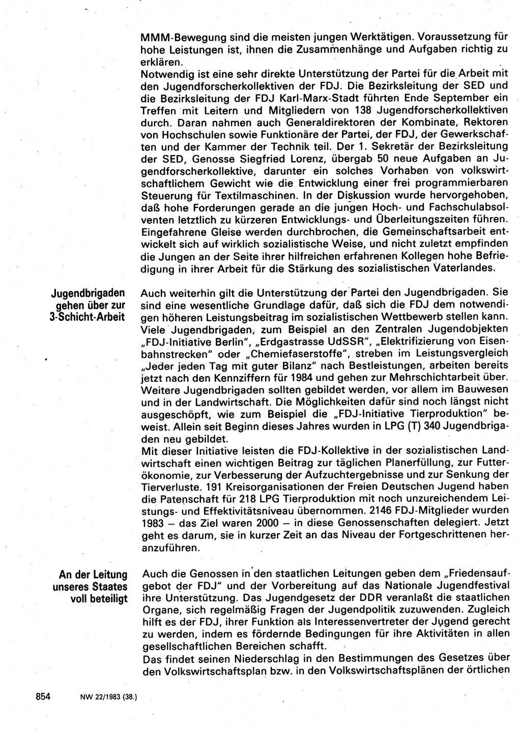 Neuer Weg (NW), Organ des Zentralkomitees (ZK) der SED (Sozialistische Einheitspartei Deutschlands) für Fragen des Parteilebens, 38. Jahrgang [Deutsche Demokratische Republik (DDR)] 1983, Seite 854 (NW ZK SED DDR 1983, S. 854)