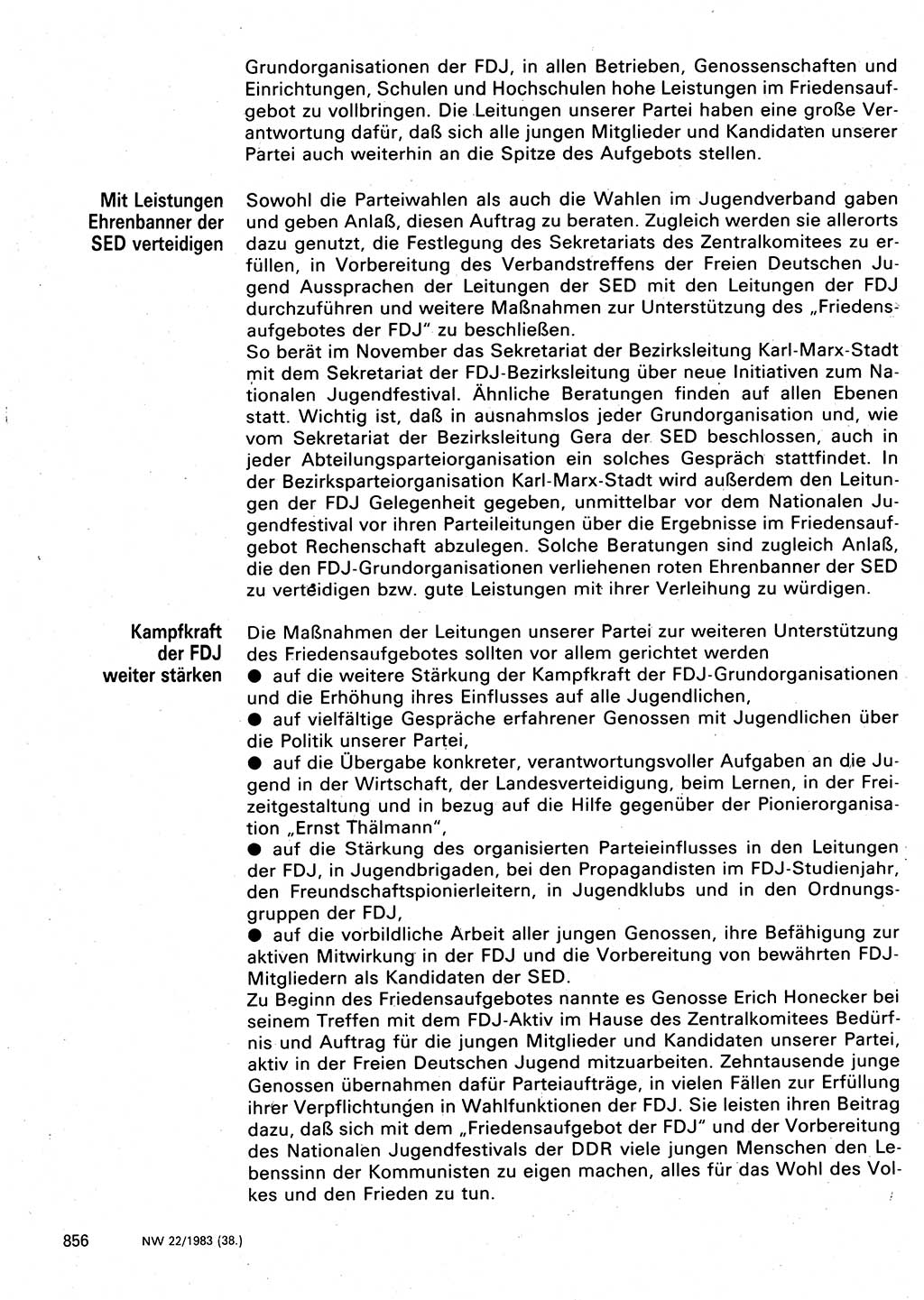 Neuer Weg (NW), Organ des Zentralkomitees (ZK) der SED (Sozialistische Einheitspartei Deutschlands) für Fragen des Parteilebens, 38. Jahrgang [Deutsche Demokratische Republik (DDR)] 1983, Seite 856 (NW ZK SED DDR 1983, S. 856)