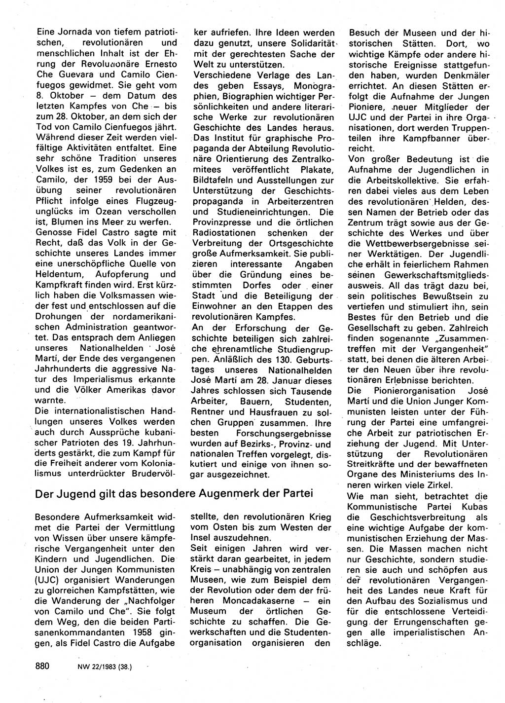 Neuer Weg (NW), Organ des Zentralkomitees (ZK) der SED (Sozialistische Einheitspartei Deutschlands) für Fragen des Parteilebens, 38. Jahrgang [Deutsche Demokratische Republik (DDR)] 1983, Seite 880 (NW ZK SED DDR 1983, S. 880)