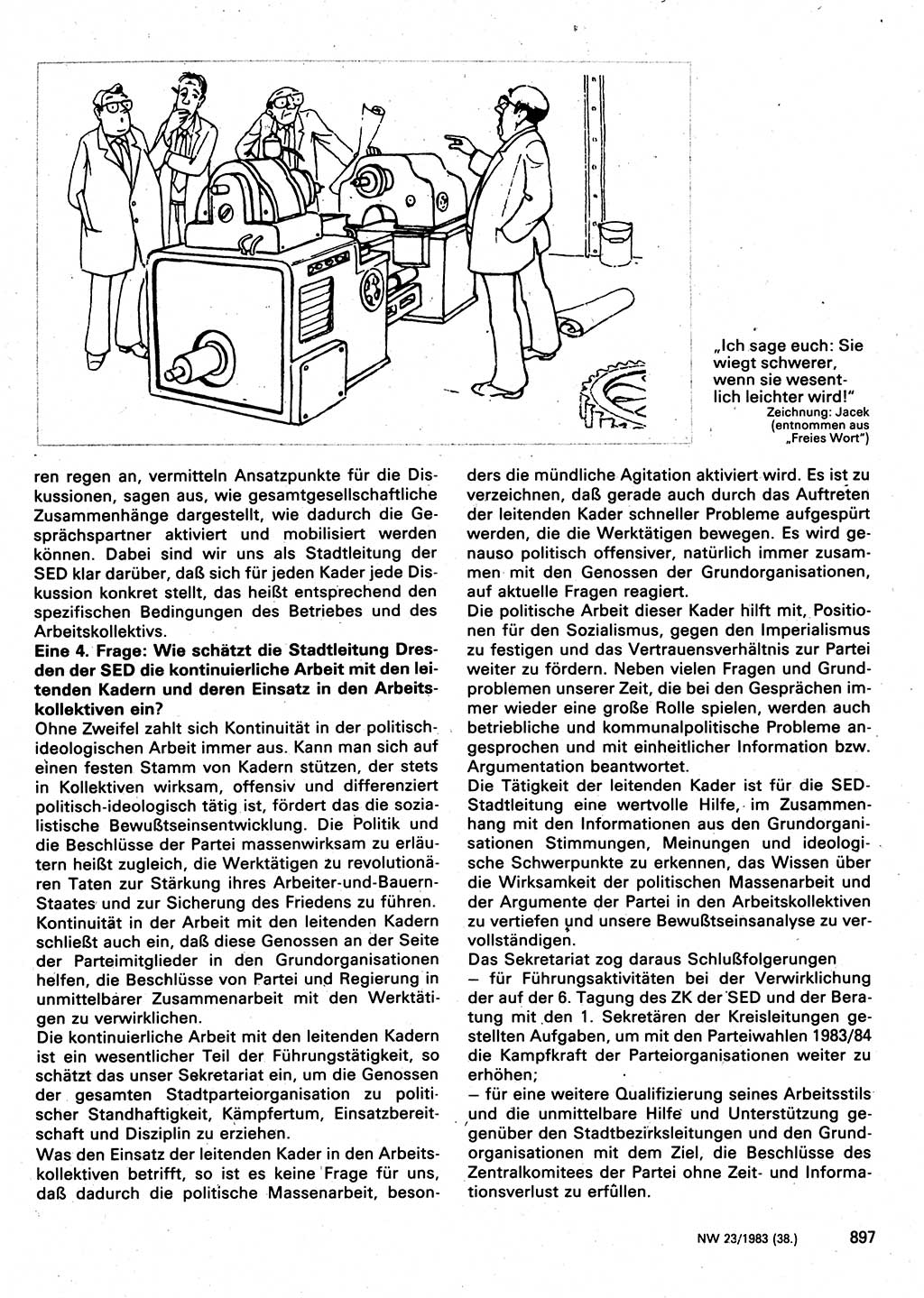 Neuer Weg (NW), Organ des Zentralkomitees (ZK) der SED (Sozialistische Einheitspartei Deutschlands) für Fragen des Parteilebens, 38. Jahrgang [Deutsche Demokratische Republik (DDR)] 1983, Seite 897 (NW ZK SED DDR 1983, S. 897)
