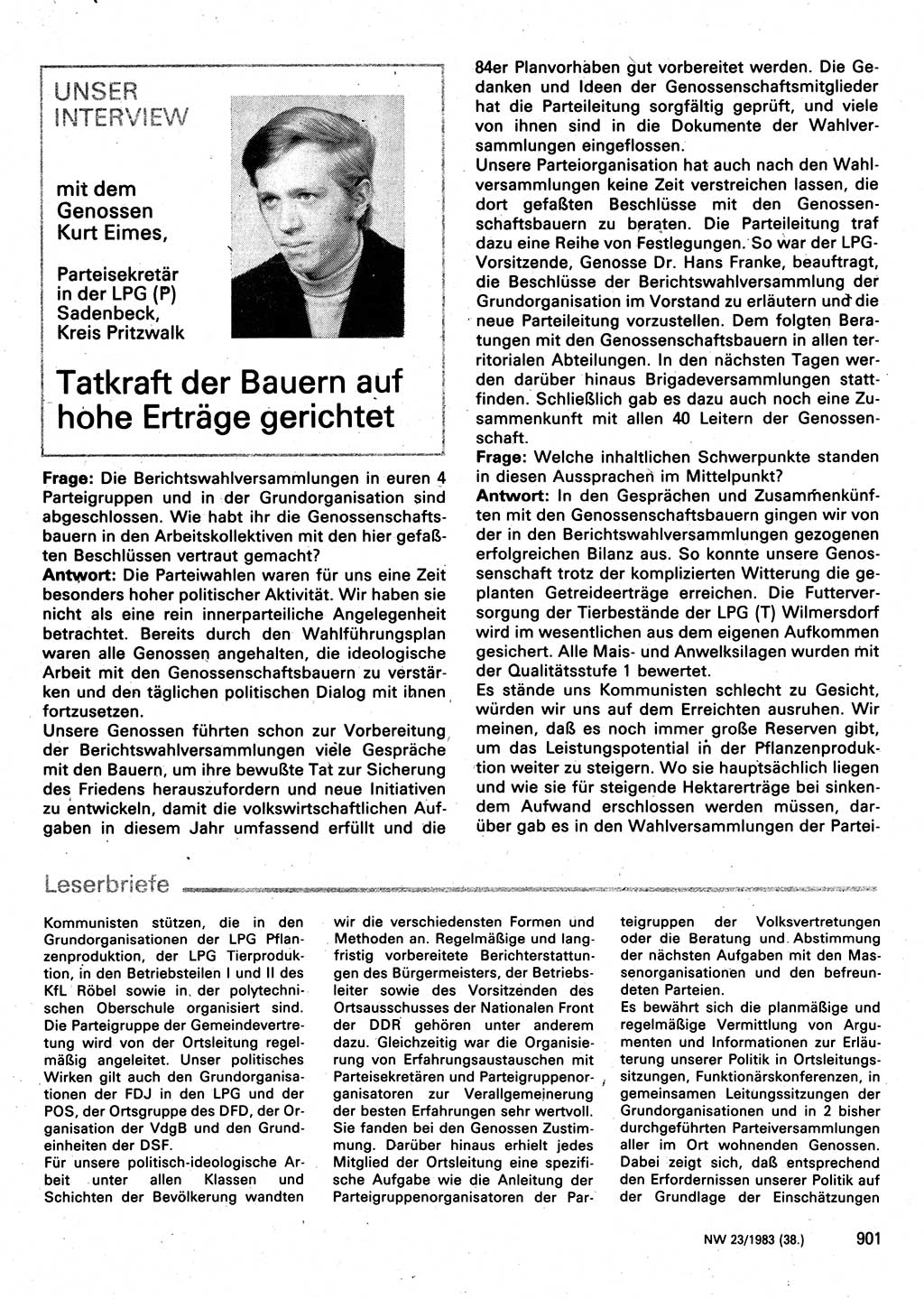 Neuer Weg (NW), Organ des Zentralkomitees (ZK) der SED (Sozialistische Einheitspartei Deutschlands) für Fragen des Parteilebens, 38. Jahrgang [Deutsche Demokratische Republik (DDR)] 1983, Seite 901 (NW ZK SED DDR 1983, S. 901)