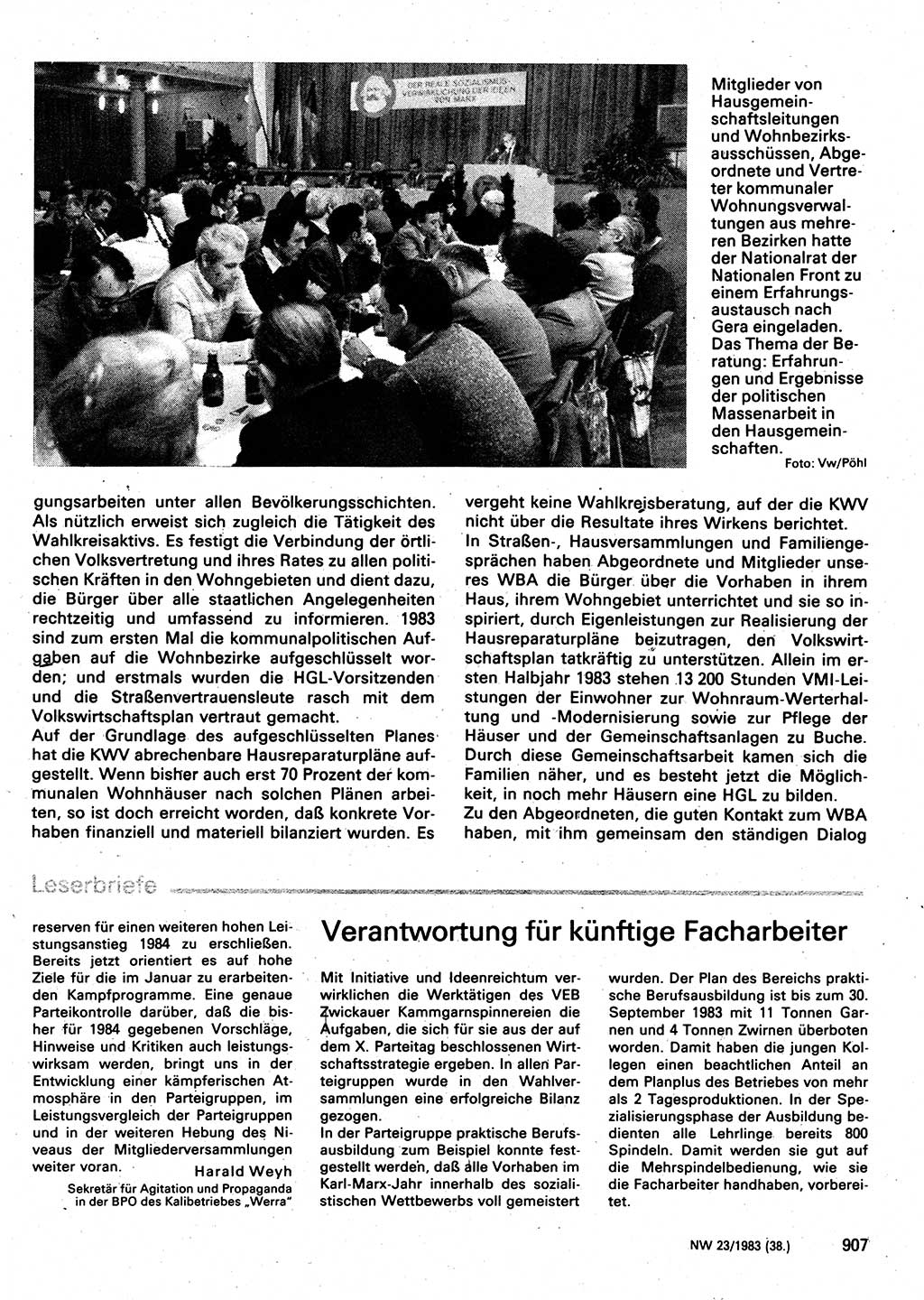 Neuer Weg (NW), Organ des Zentralkomitees (ZK) der SED (Sozialistische Einheitspartei Deutschlands) für Fragen des Parteilebens, 38. Jahrgang [Deutsche Demokratische Republik (DDR)] 1983, Seite 907 (NW ZK SED DDR 1983, S. 907)