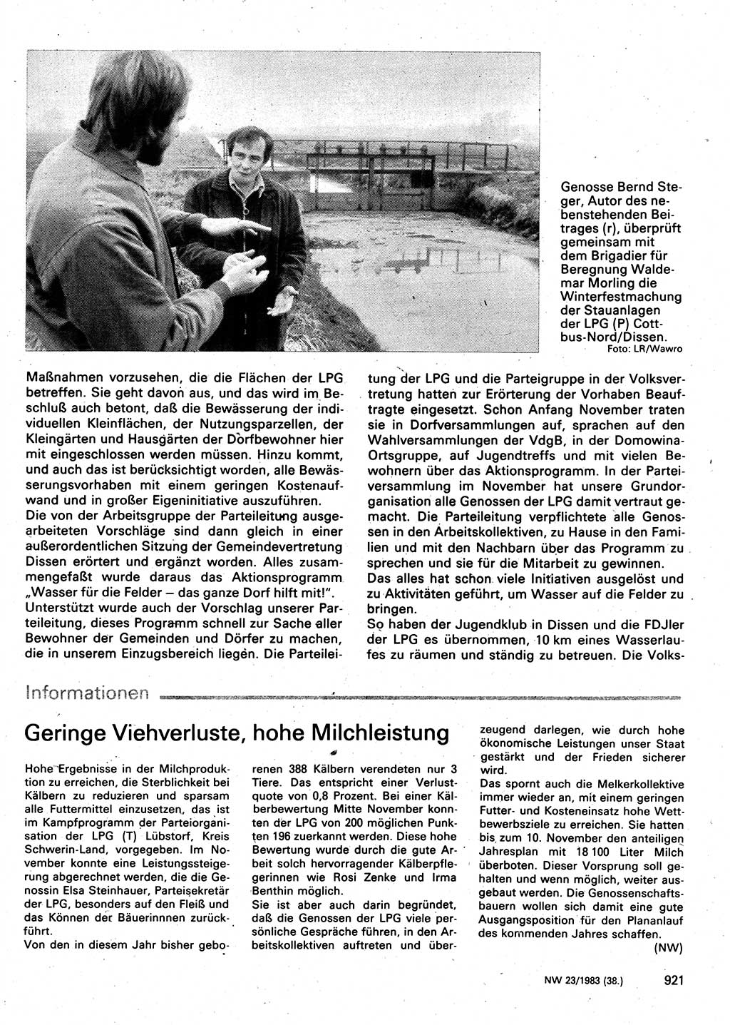 Neuer Weg (NW), Organ des Zentralkomitees (ZK) der SED (Sozialistische Einheitspartei Deutschlands) für Fragen des Parteilebens, 38. Jahrgang [Deutsche Demokratische Republik (DDR)] 1983, Seite 921 (NW ZK SED DDR 1983, S. 921)