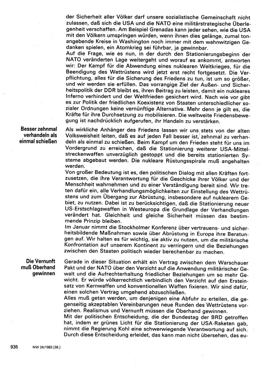 Neuer Weg (NW), Organ des Zentralkomitees (ZK) der SED (Sozialistische Einheitspartei Deutschlands) für Fragen des Parteilebens, 38. Jahrgang [Deutsche Demokratische Republik (DDR)] 1983, Seite 936 (NW ZK SED DDR 1983, S. 936)
