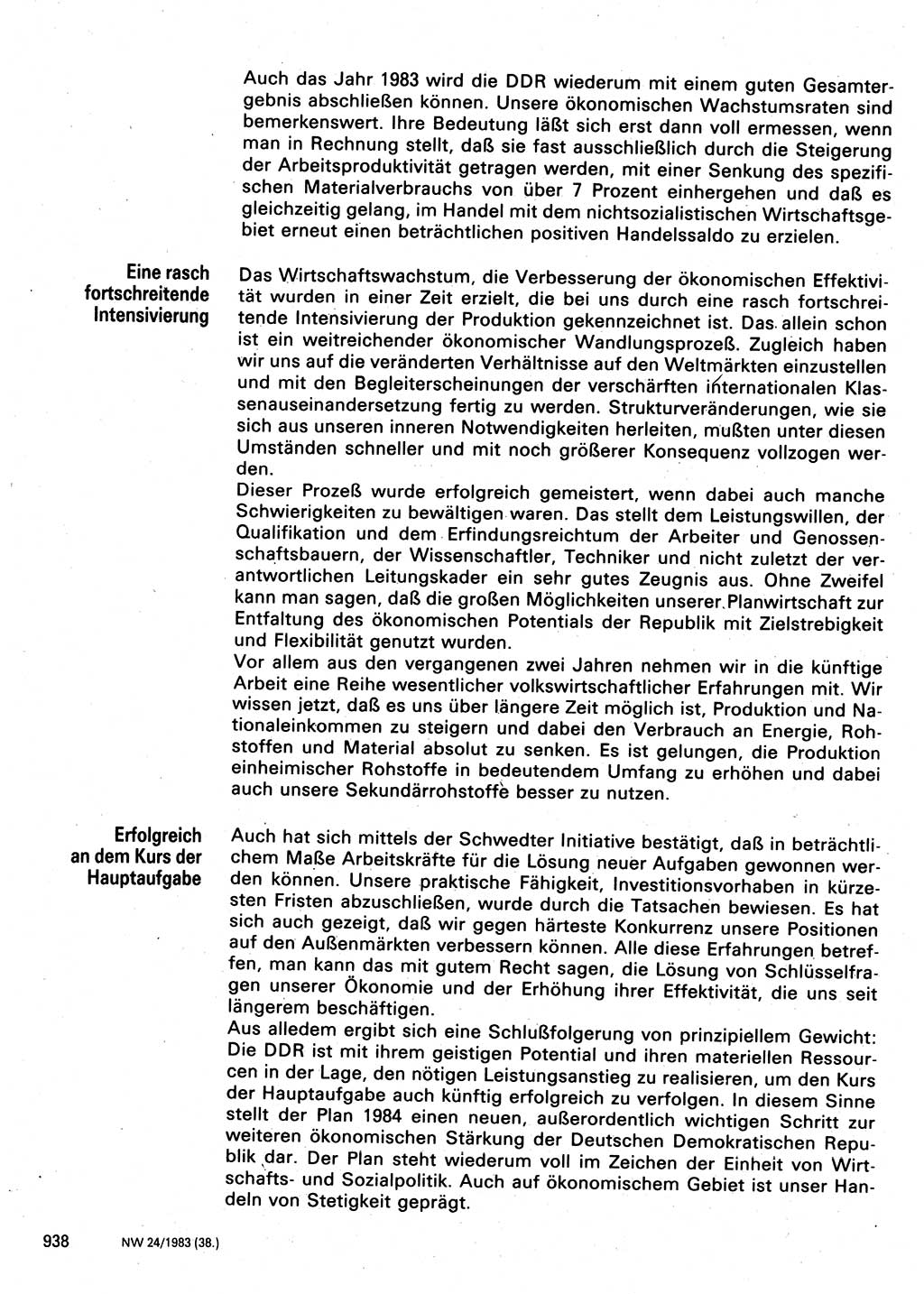 Neuer Weg (NW), Organ des Zentralkomitees (ZK) der SED (Sozialistische Einheitspartei Deutschlands) für Fragen des Parteilebens, 38. Jahrgang [Deutsche Demokratische Republik (DDR)] 1983, Seite 938 (NW ZK SED DDR 1983, S. 938)