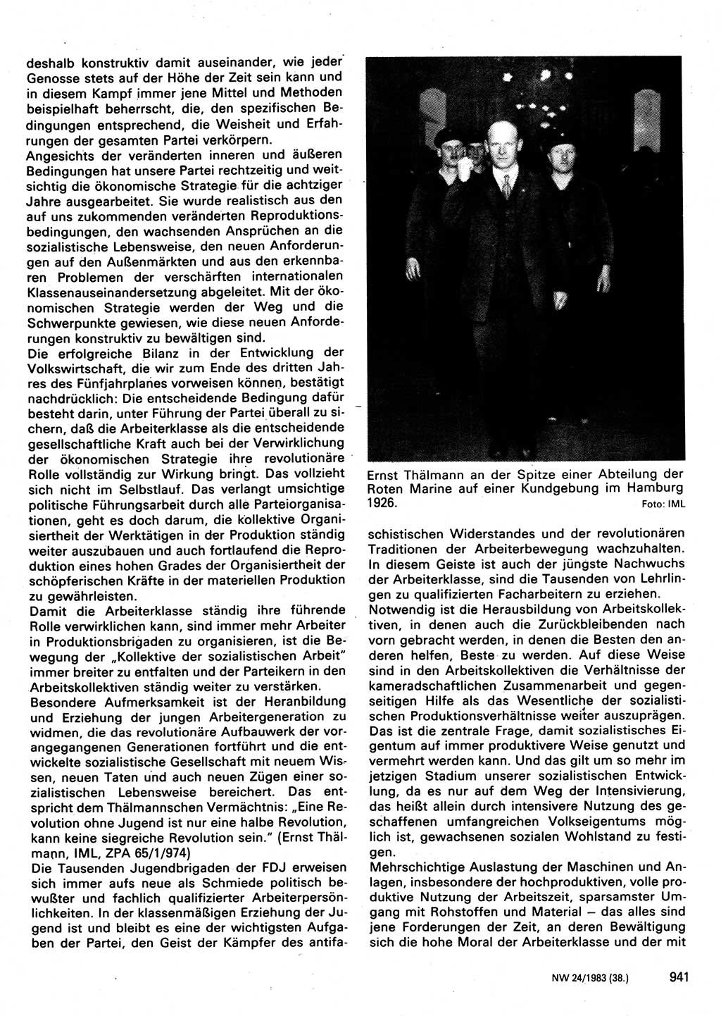 Neuer Weg (NW), Organ des Zentralkomitees (ZK) der SED (Sozialistische Einheitspartei Deutschlands) für Fragen des Parteilebens, 38. Jahrgang [Deutsche Demokratische Republik (DDR)] 1983, Seite 941 (NW ZK SED DDR 1983, S. 941)