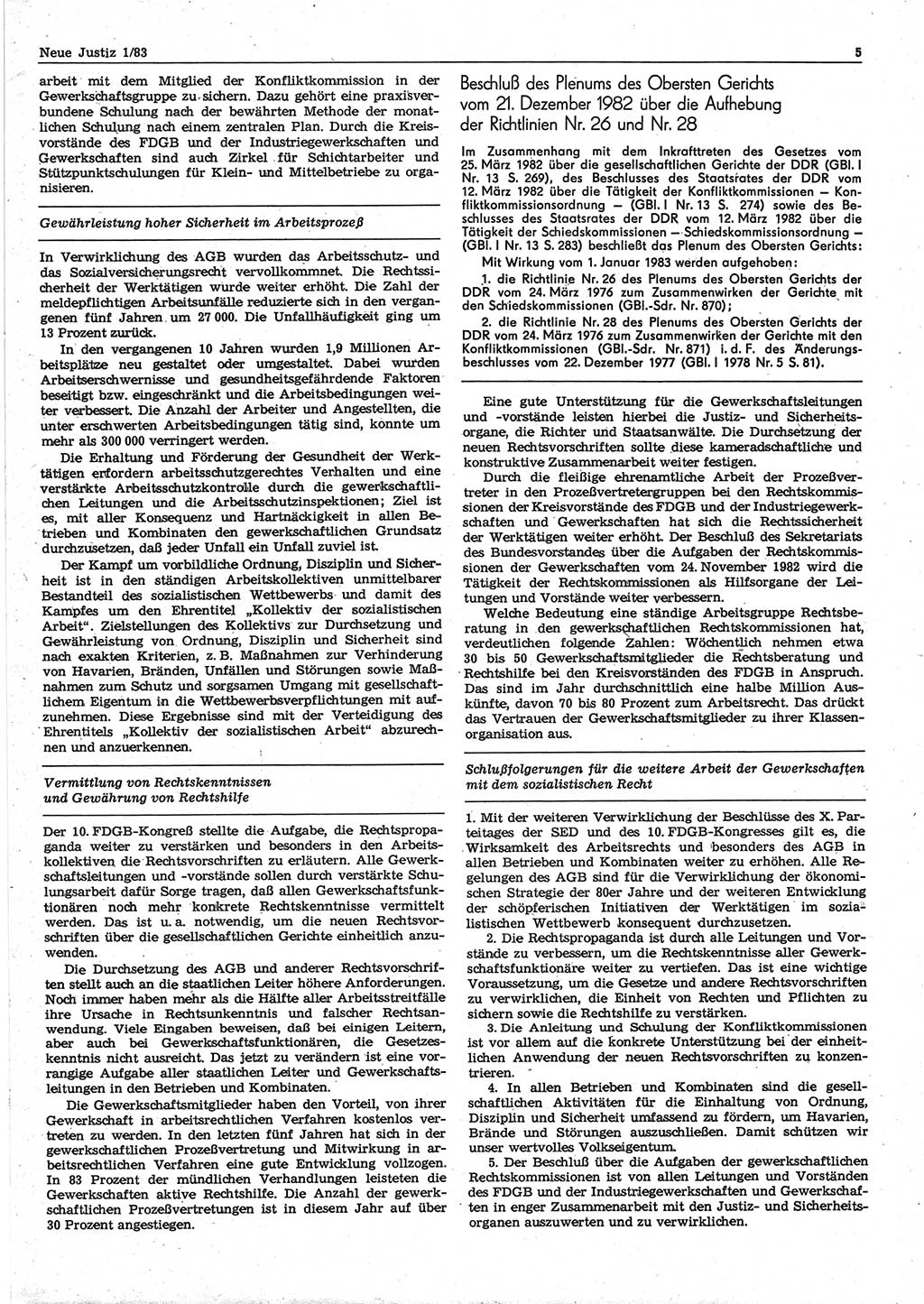 Neue Justiz (NJ), Zeitschrift für sozialistisches Recht und Gesetzlichkeit [Deutsche Demokratische Republik (DDR)], 37. Jahrgang 1983, Seite 5 (NJ DDR 1983, S. 5)